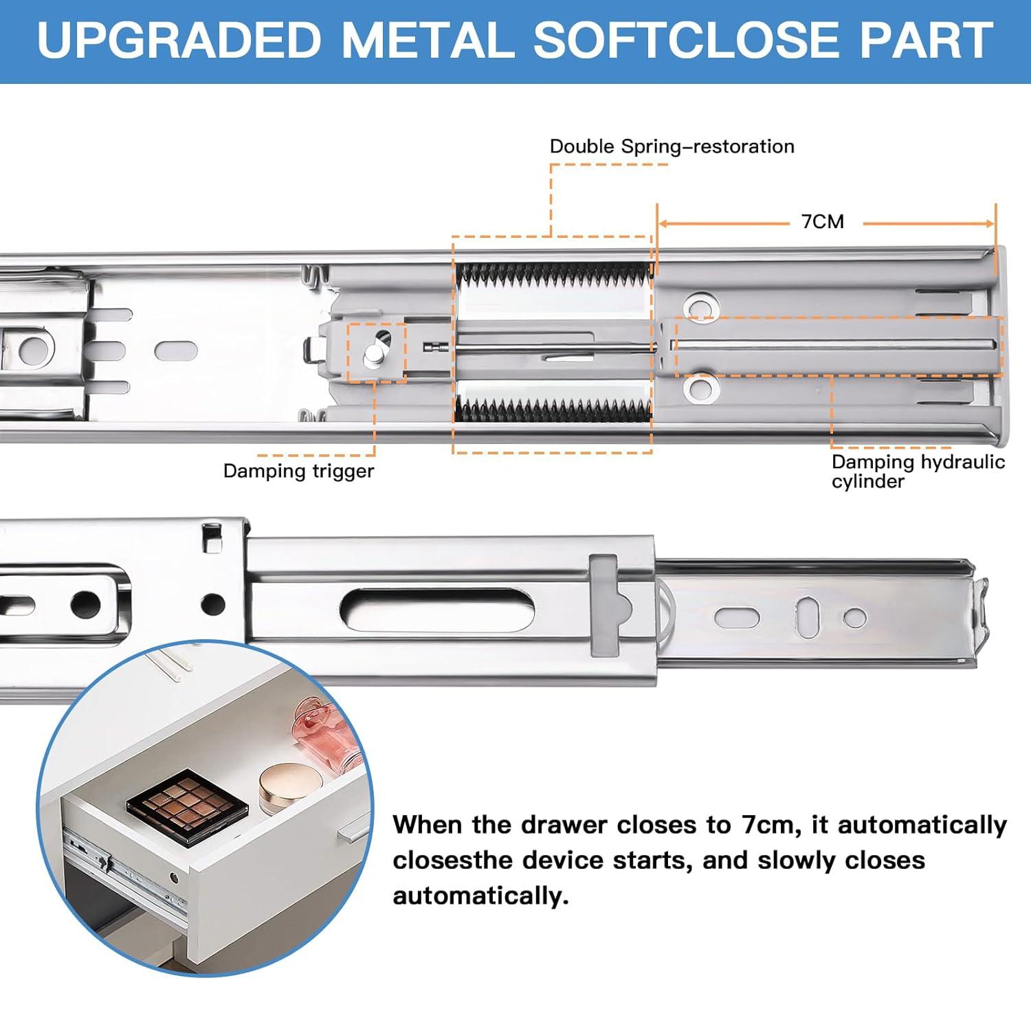 12 inch Drawer Slides 4 Pairs (8pcs) Soft Self Close Full Extension Ball Bearing Drawer Rails Side Mount Metal Dresser Runners for File Cabinet Trash Can Kitchen Wardrobe Glides 12" 100 LB Capacity