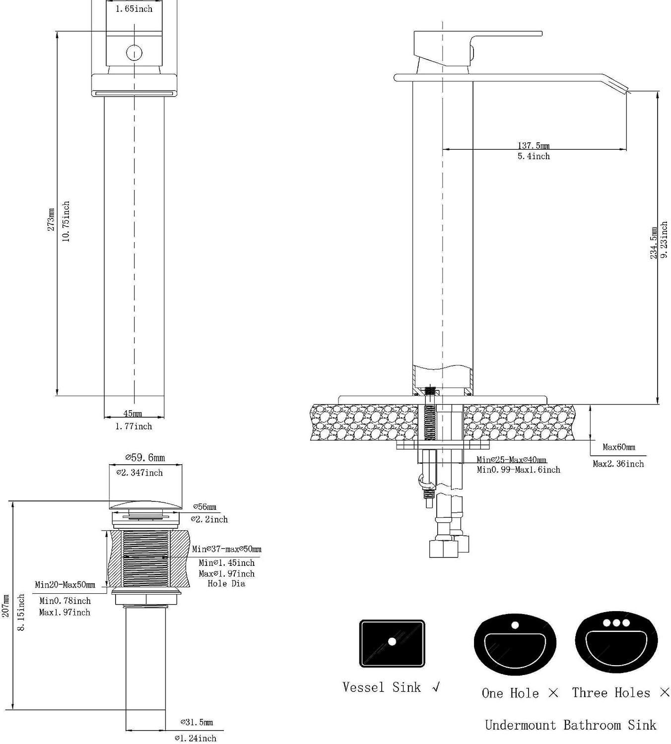 Vessel Sink Faucet Single-handle Bathroom Faucet with Drain Assembly