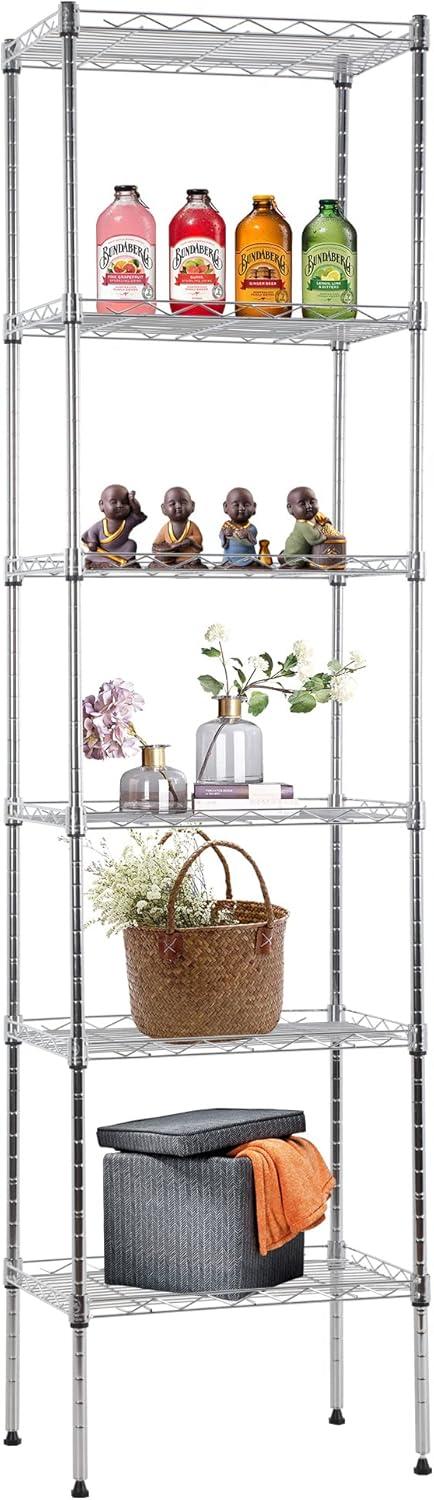 Chrome 6-Tier Adjustable Metal Wire Shelving Unit for Kitchen and Garage