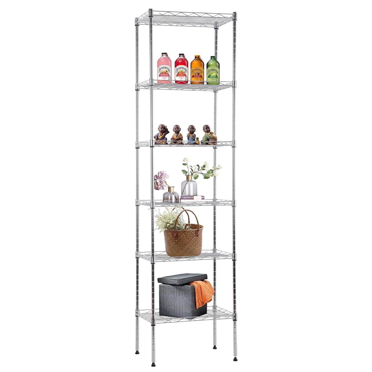 Chrome 6-Tier Adjustable Metal Wire Shelving Unit for Kitchen and Garage