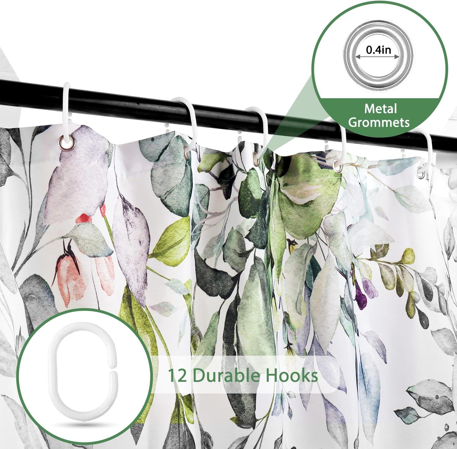 Eucalyptus Watercolor Leaves Semi-Sheer Waterproof Shower Curtain