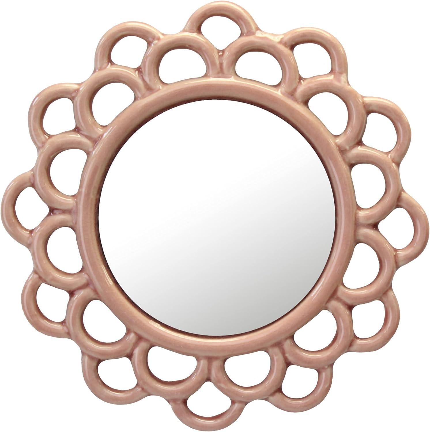 9" Decorative Round Floral Ceramic Wall Hanging Mirror - Stonebriar Collection