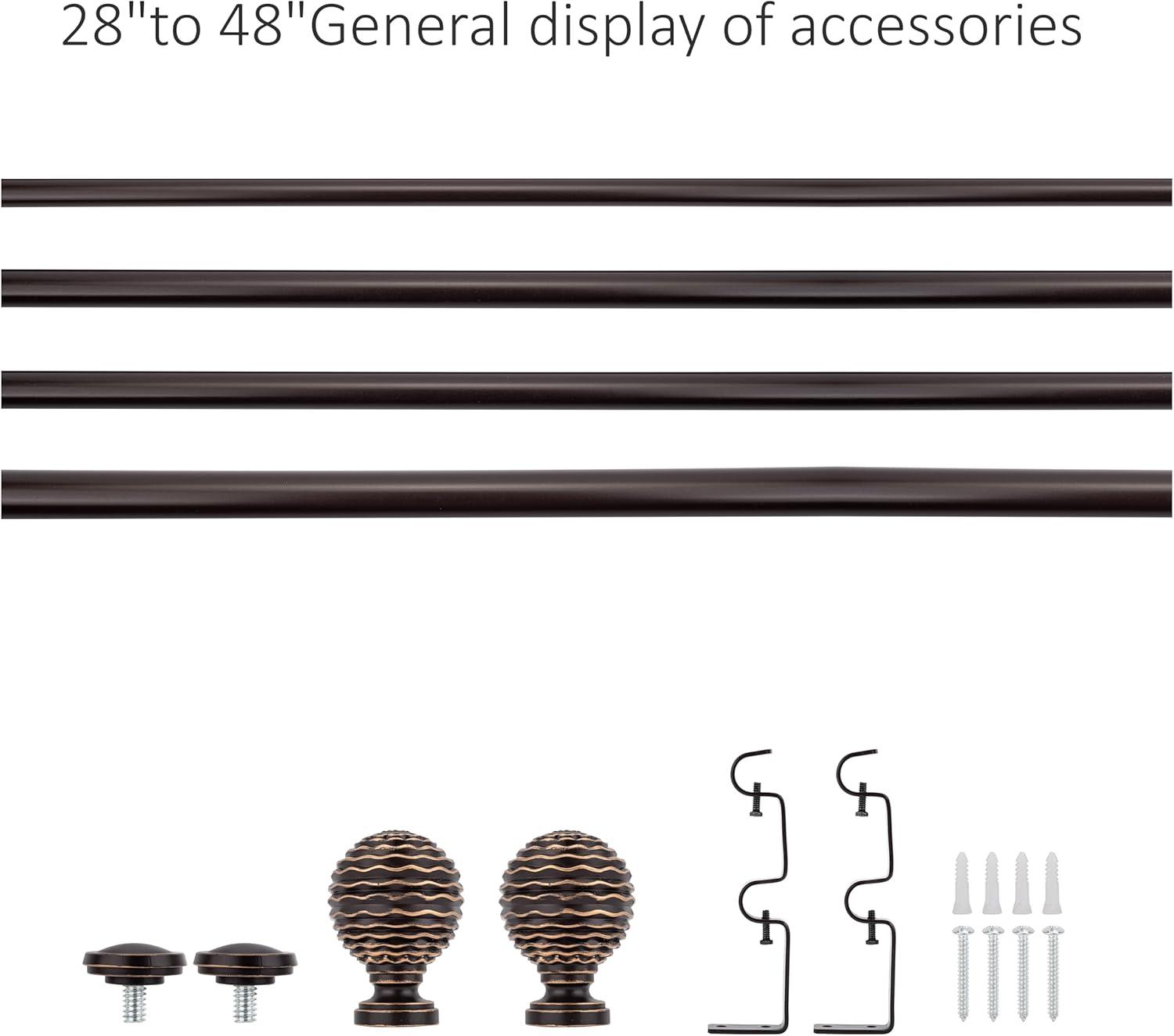 Oil-Rubbed Bronze Adjustable Double Curtain Rod Set, 28-48 inch