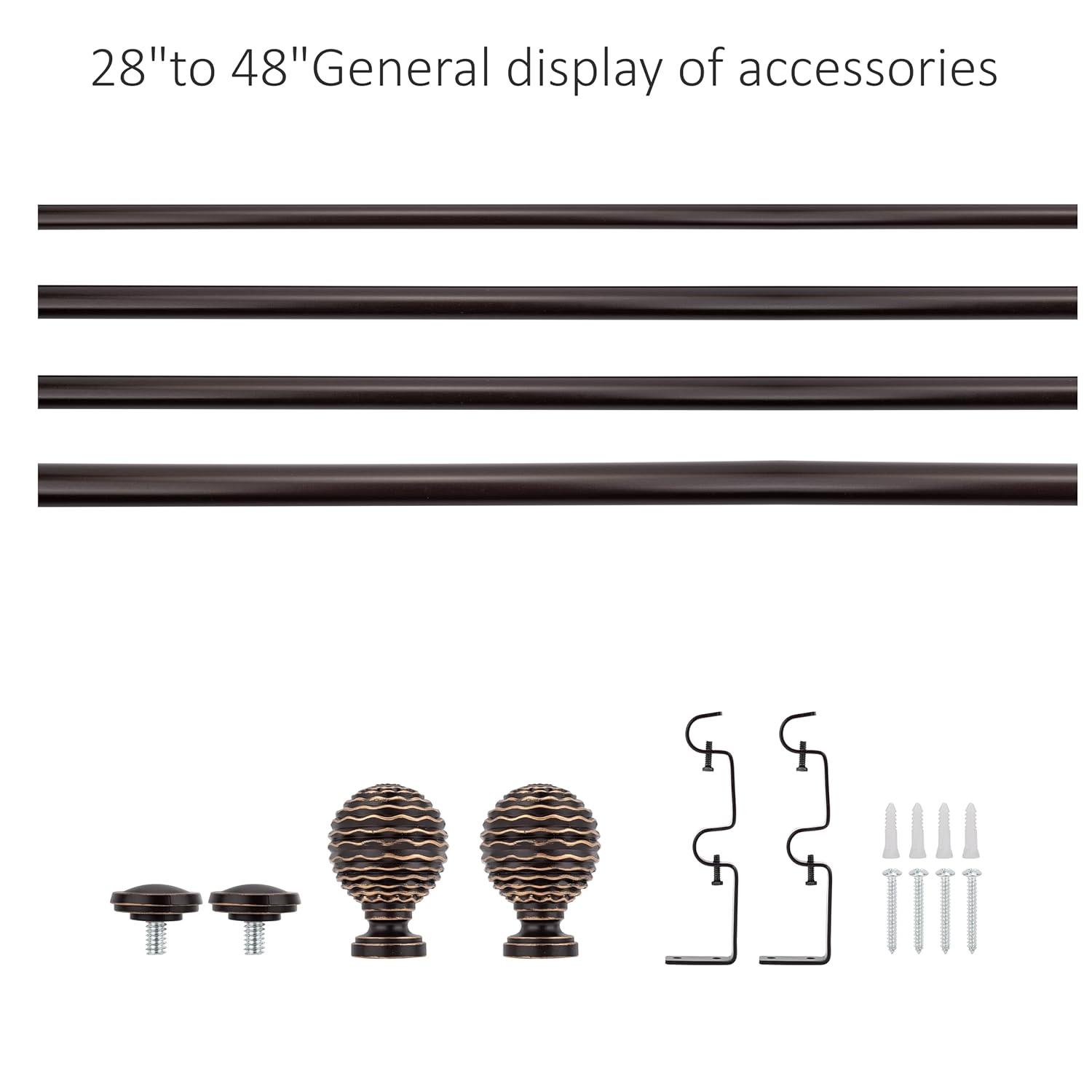 Oil-Rubbed Bronze Adjustable Double Curtain Rod Set, 28-48 inch