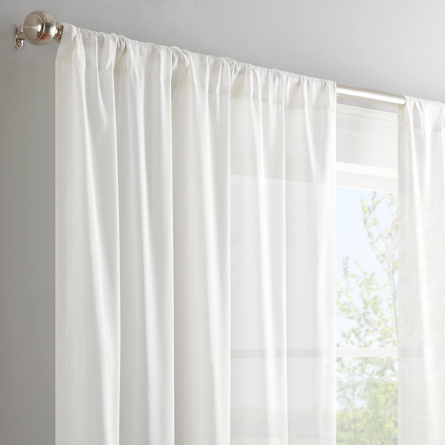 White Sheer Polyester Rod Pocket Light Filtering Curtain Panel