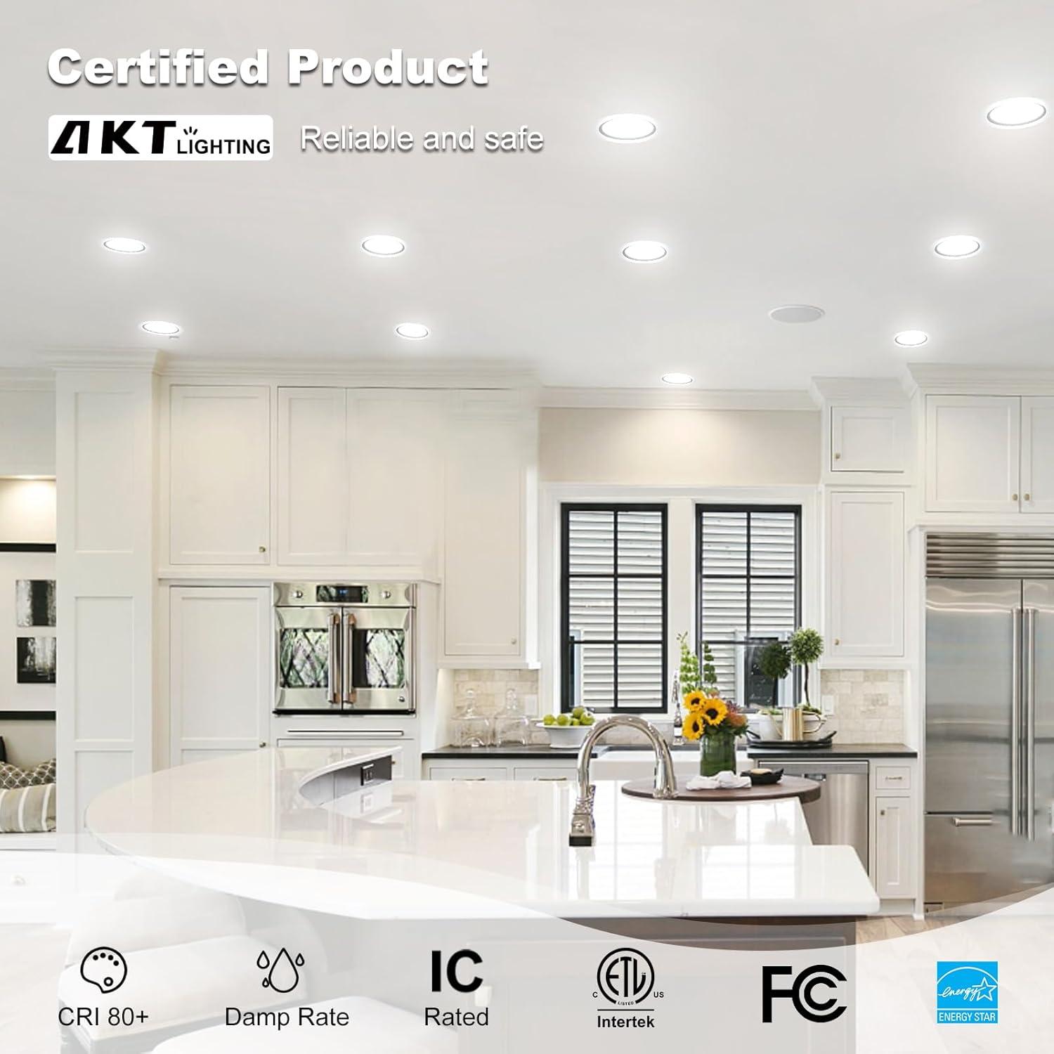 Beslowe 6 Packs 6 Inch 5CCT LED Recessed Ceiling Lights Ultra-Thin with Junction Box, 12W 150W Eqv, 3000K/3500K/4000K/5000K/6500K, 1200LM Dimmable Canless Downlights for Kitchen Hallway Dining Room