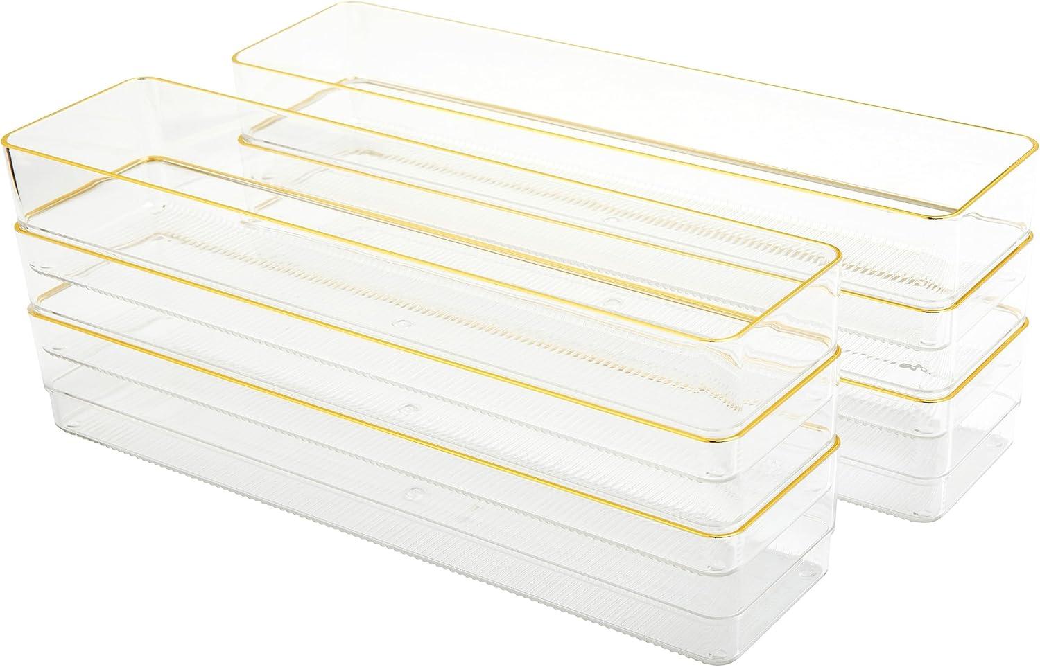 Thomas Martha Stewart Plastic Stackable Office Desk Drawer Organizers with Metallic Trim, 12" x 3"