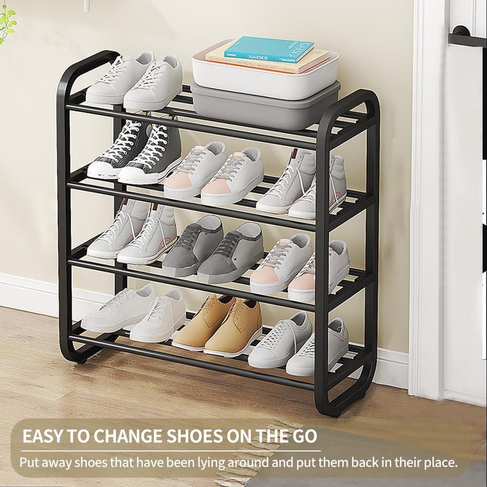 Mouliraty 4-Tier Freestanding Shoe Rack, Holds Up to 8 Pairs of Shoes, Black Shoe Shelf, Entryway Shoe Organizer, 1 Pc