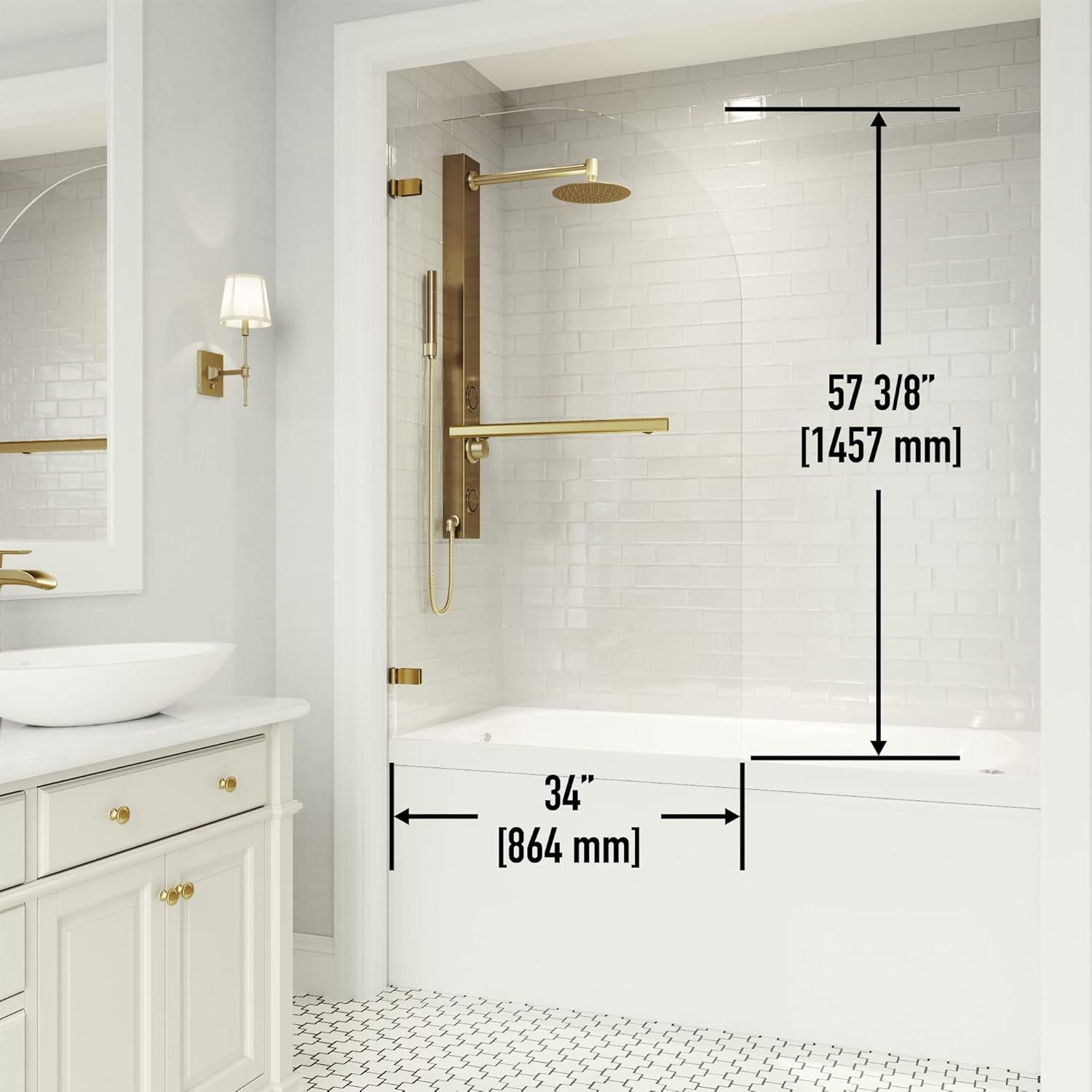 Orion 34" W x 58" H Hinged Frameless Tub Door with with 5/16" Clear Glass