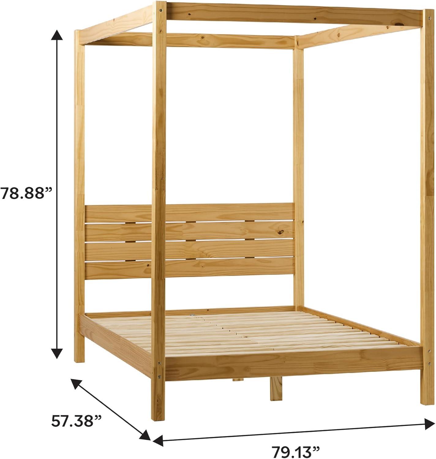 Walker Edison Minimalist Solid Wood Canopy Full Bed, Natural