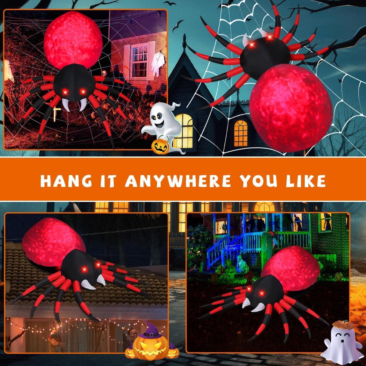 8ft Bright White and Red Inflatable Halloween Spider