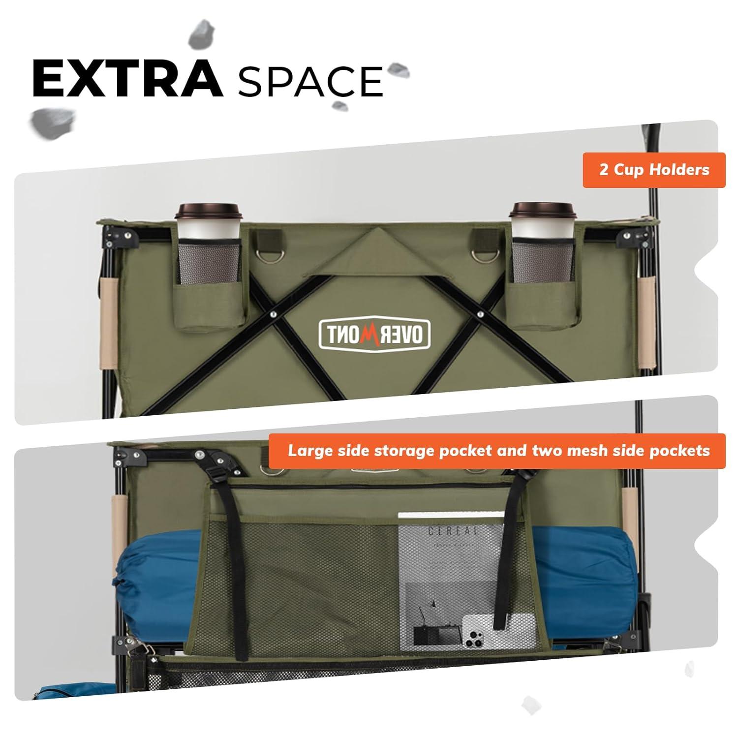Overmont 400L Foldable Double Decker Wagon - Large Capacity Collapsible Wagon Cart- 52" Extra Long Extender - All-Terrain Big Wheels for Camping Sports School Season, Support Up to 450lbs