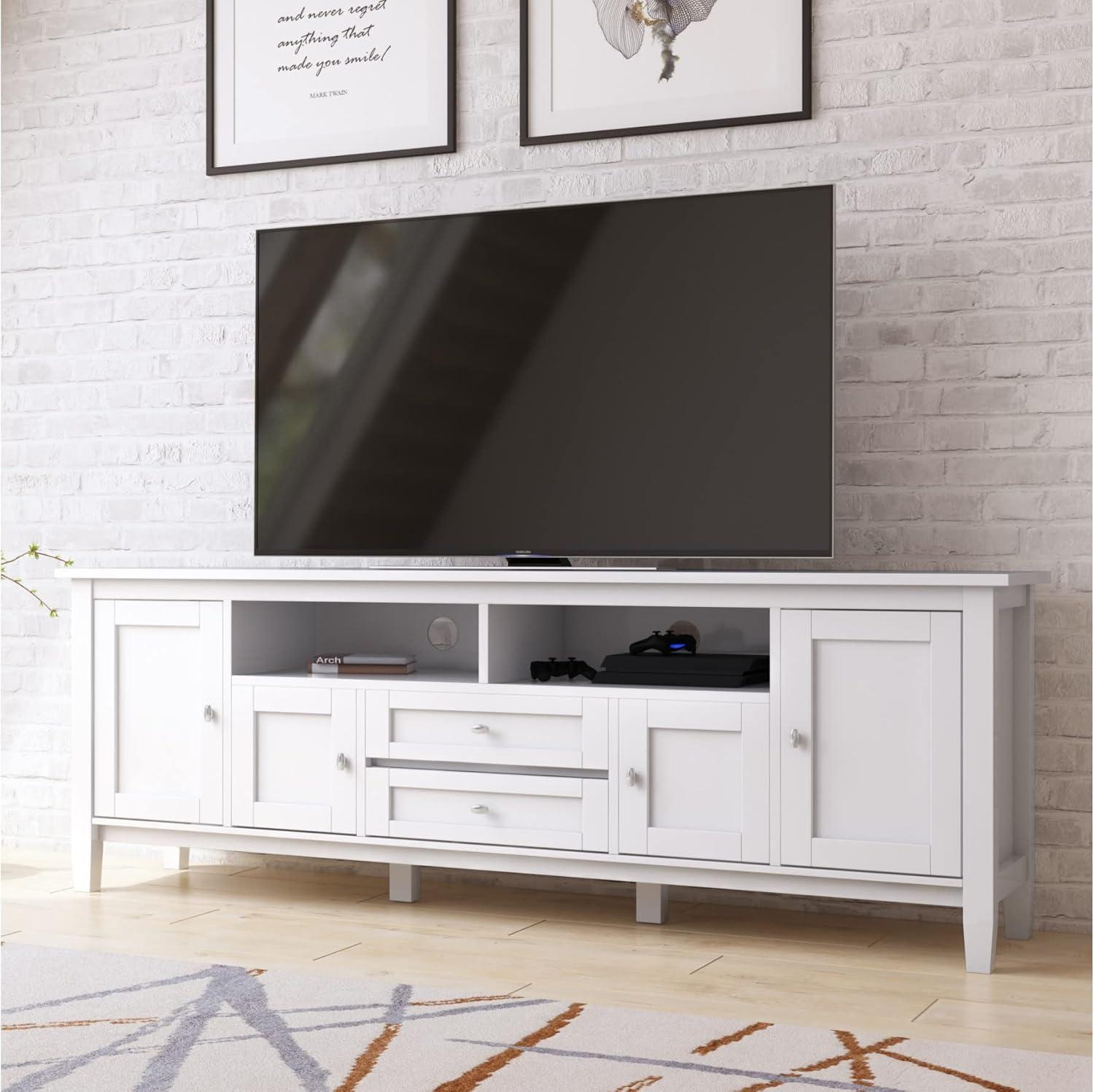 Simpli Home Warm Shaker 72"W Solid Wood TV Stand for TVs up to 80" with 4 Storage Cabinets and 2 Drawers