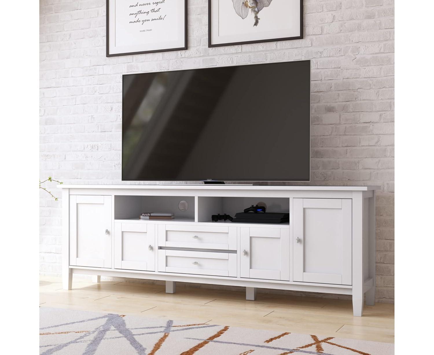 Simpli Home Warm Shaker 72"W Solid Wood TV Stand for TVs up to 80" with 4 Storage Cabinets and 2 Drawers