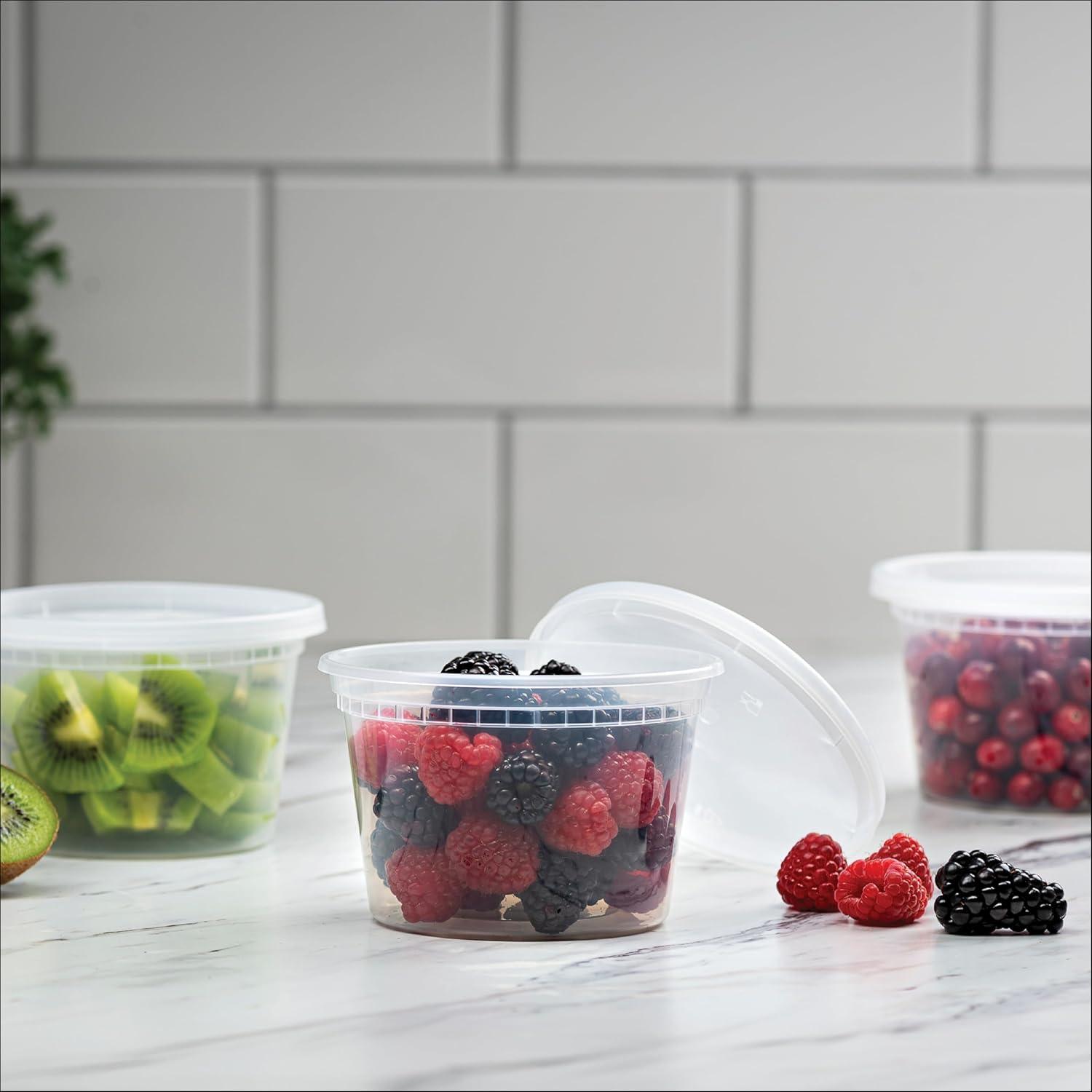 [48 Sets -16 oz.] Plastic Deli Food Storage Containers with Airtight Lids - Soup Containers with Lids