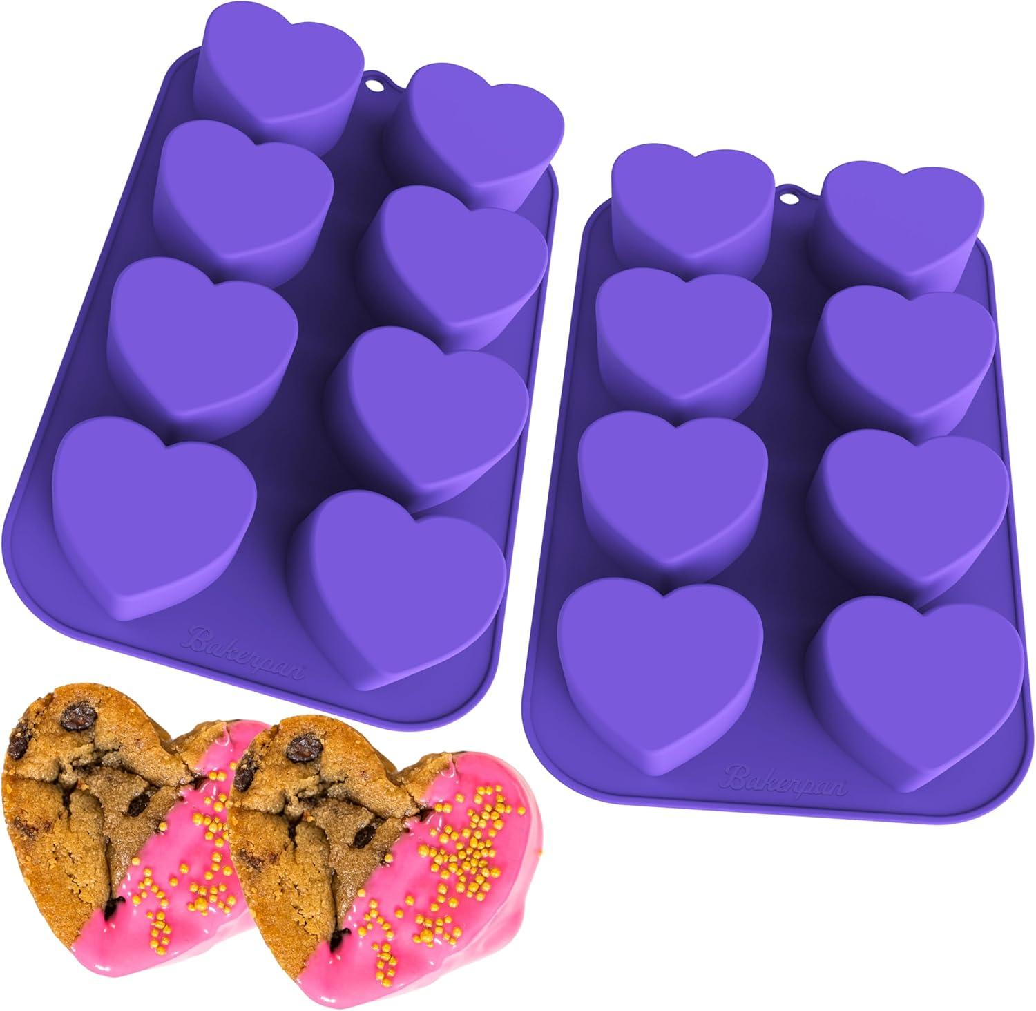 Bakerpan Silicone Heart Mold for Baking, Mini Cake Heart Pan - Set of 2