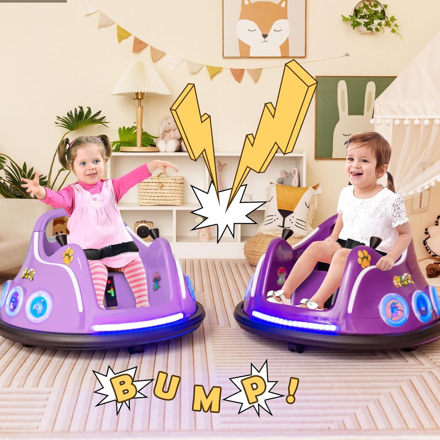 Costway 12V Kids Ride on Bumper Car Remote Control w/ Flashing LED Light & Music Purple