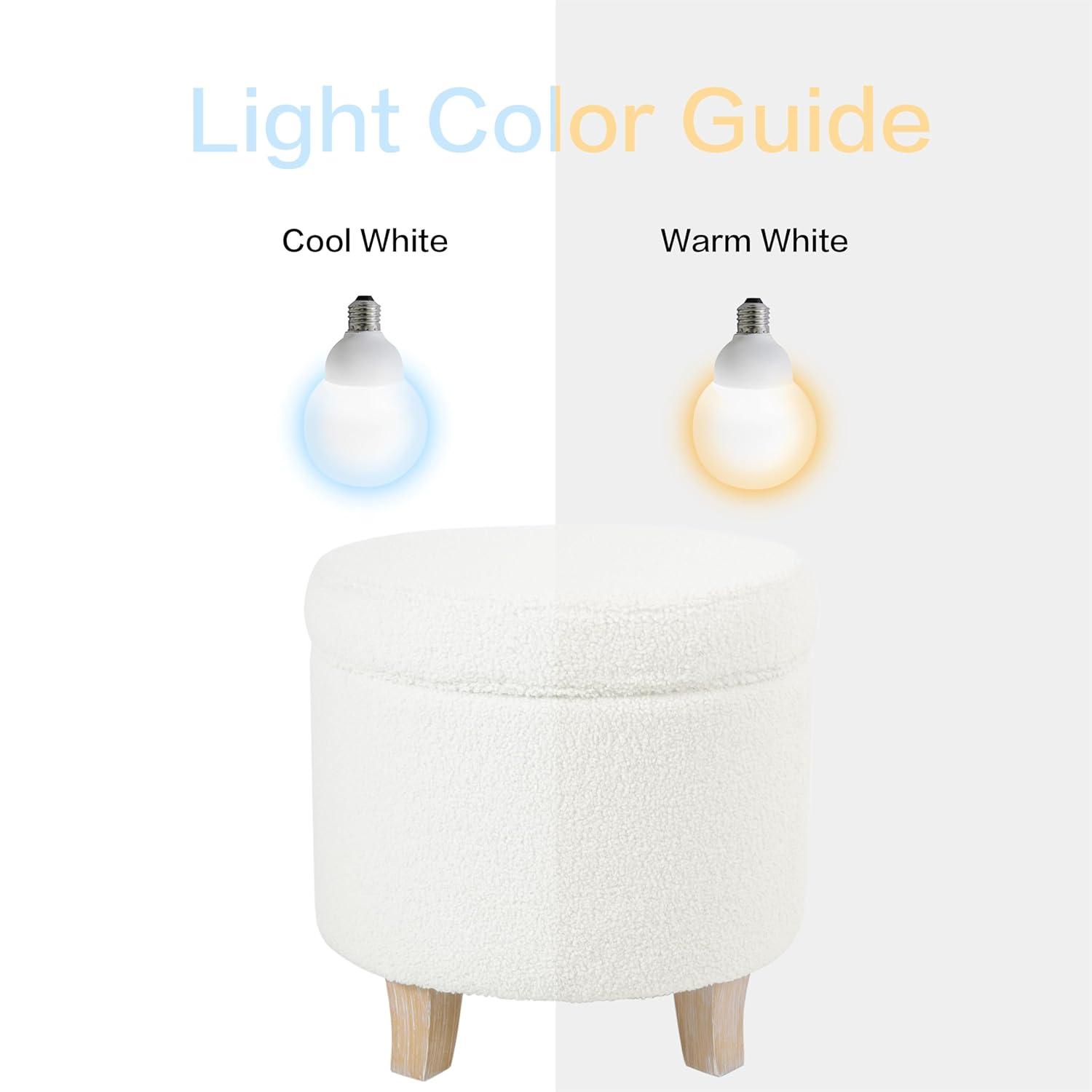 Cole Classics Round Storage Ottoman Flared Wood Leg Faux Sheepskin Cream - HomePop