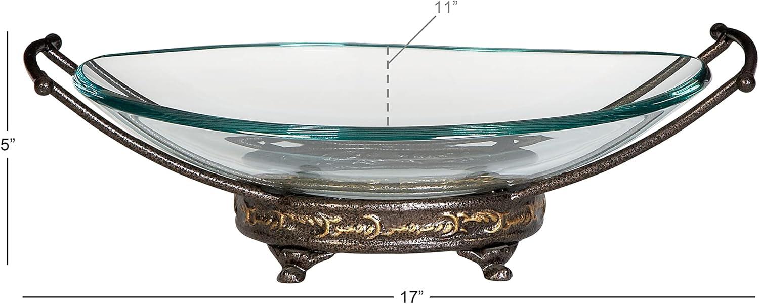 DecMode 17" x 5" Clear Tempered Glass Kitchen Serving Bowl with Brown Metal Base, 1-Piece