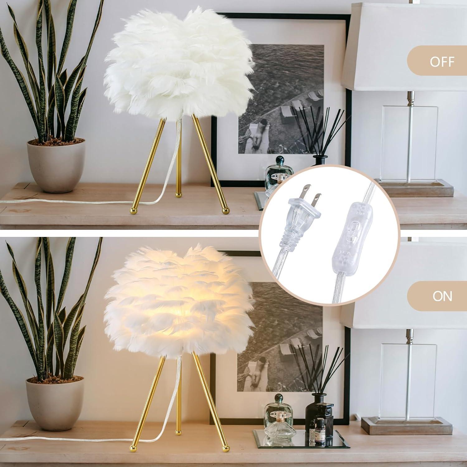 4modernhome 14.5" Tripod Feather Table Lamp White