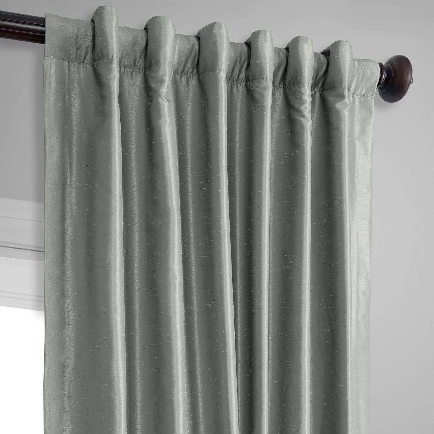 Silver Faux Silk Blackout Pleated Curtain Panel, 50" x 108"