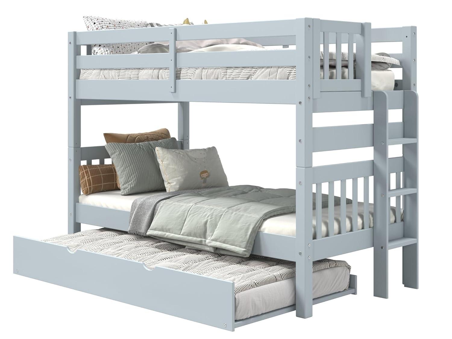 Bedz King Bunk Beds Twin over Twin Mission Style with End Ladder and a Twin Trundle, White