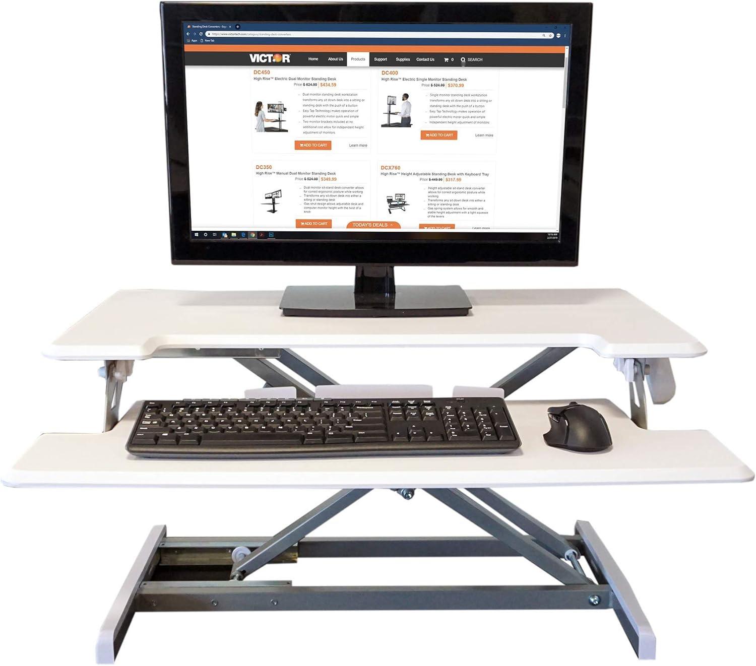 White Steel and Wood Height Adjustable Standing Desk Converter