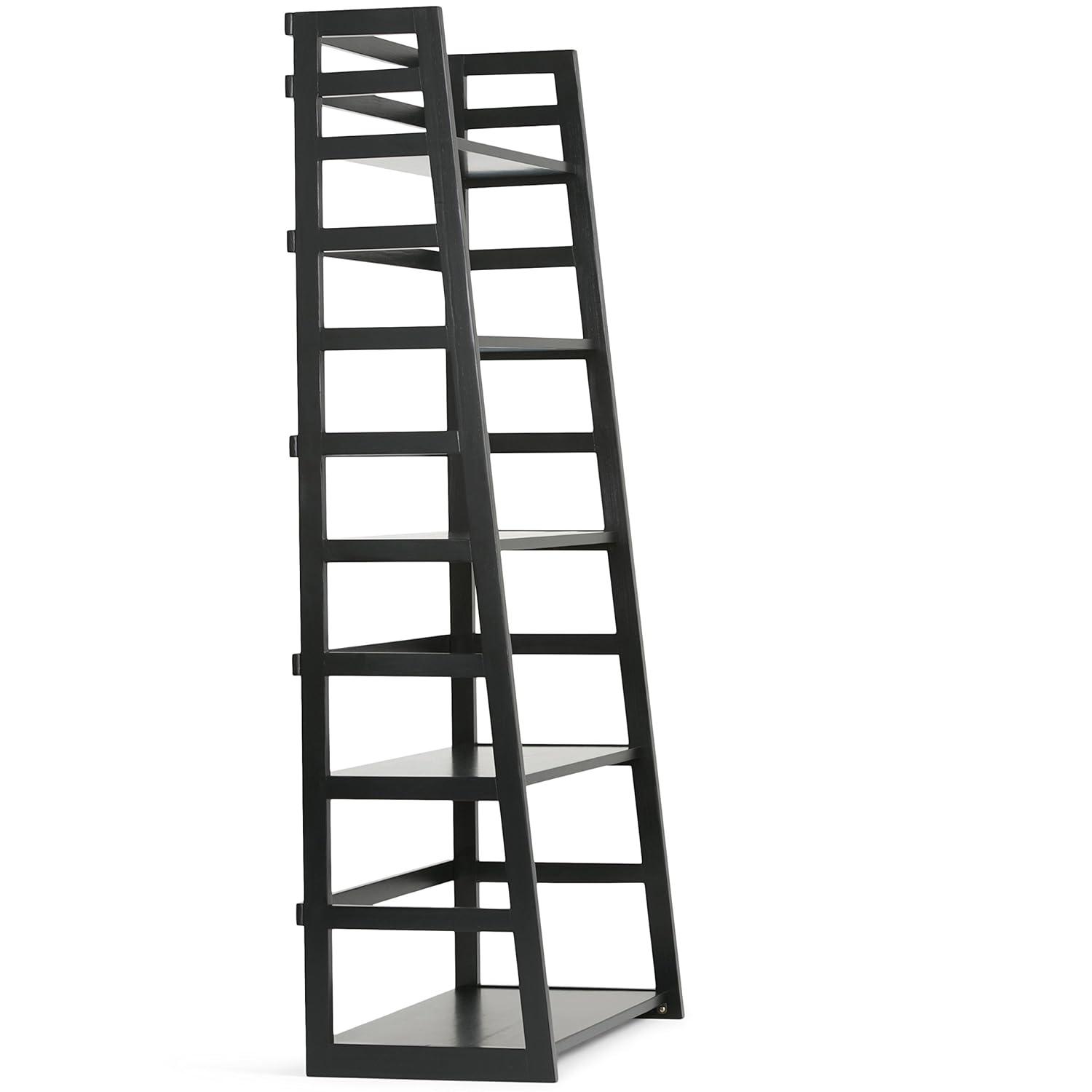 Simpli Home Acadian 30"W Solid Wood 5 Shelf Ladder Bookcase with Open Shelves