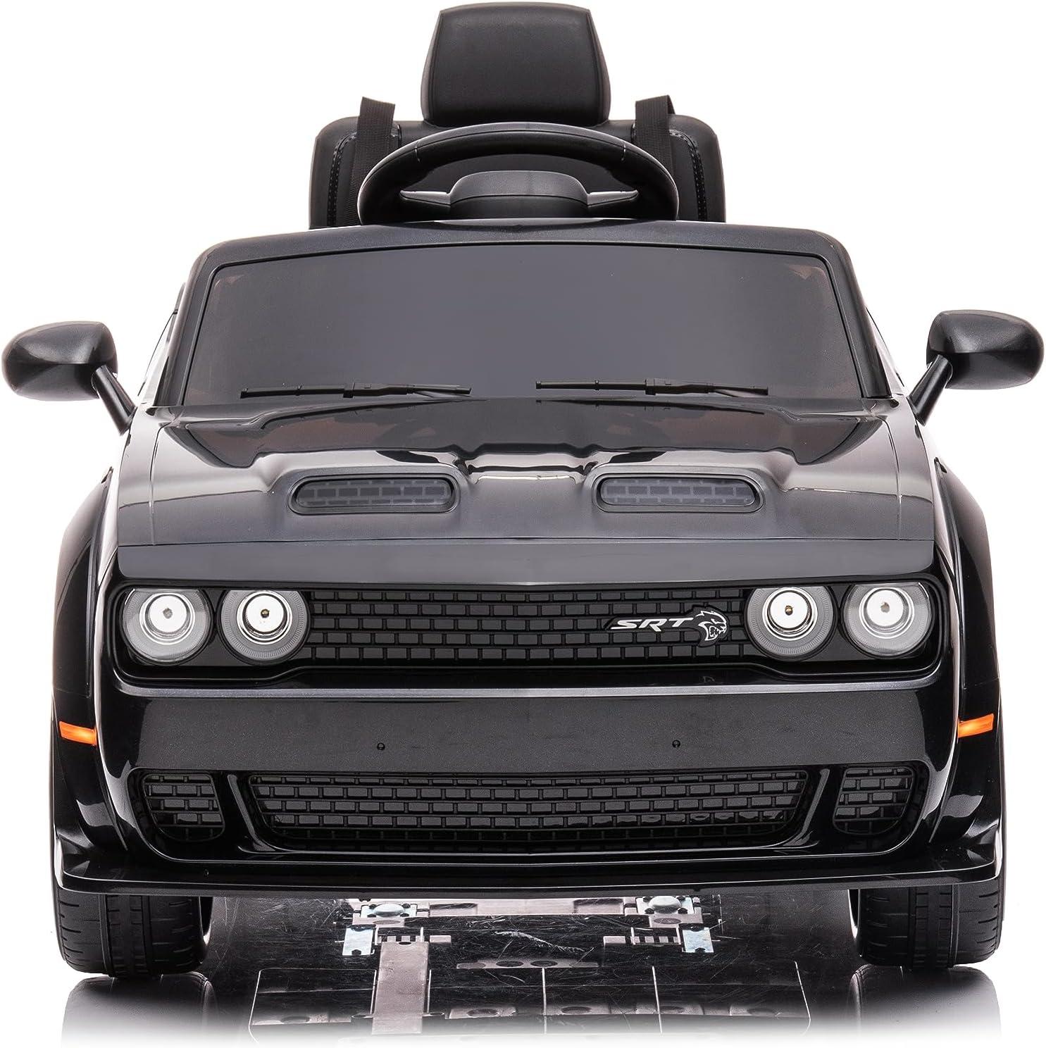 Kids Ride on Car with Remote Control, 12V Licensed Dodge Challenger SRT Ride on Toy, Electric Car Vehicle with Bluetooth, LED Lights, Horn, Battery Powered Toy Car for Boys Girls, Black, D5314