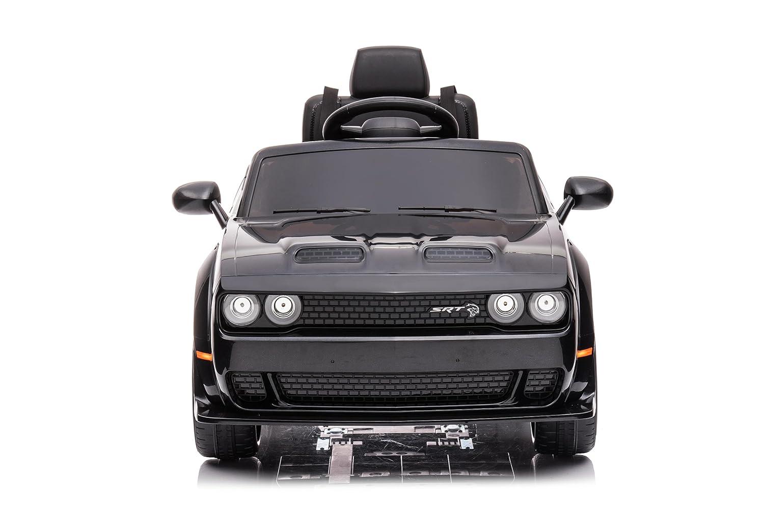 Kids Ride on Car with Remote Control, 12V Licensed Dodge Challenger SRT Ride on Toy, Electric Car Vehicle with Bluetooth, LED Lights, Horn, Battery Powered Toy Car for Boys Girls, Black, D5314