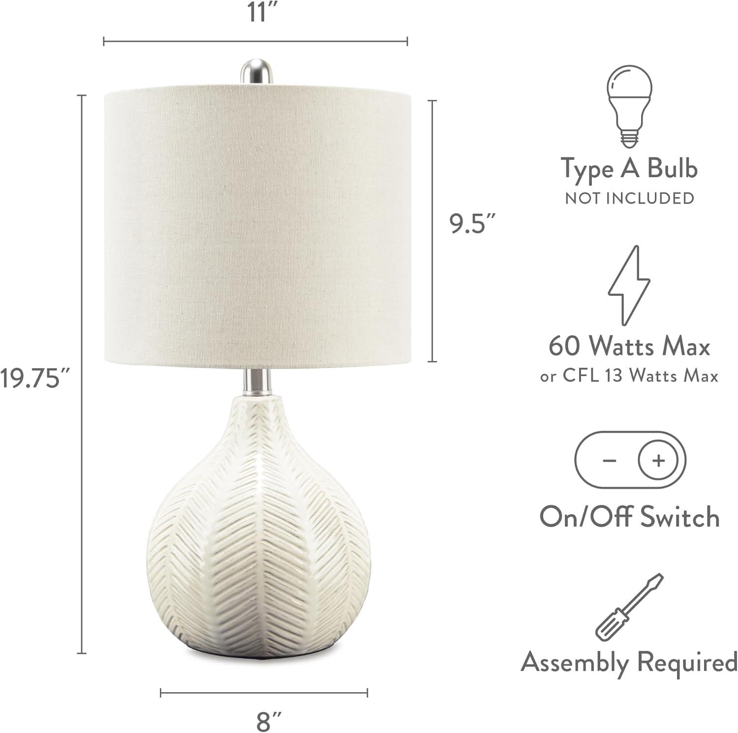 Rainermen Ceramic Table Lamp Off-White - Signature Design by Ashley: Modern Bedside Lighting, UL Listed