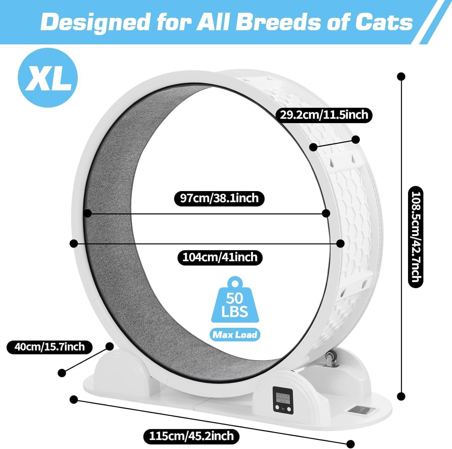 Large White and Gray ABS Cat Exercise Wheel with Pedometer