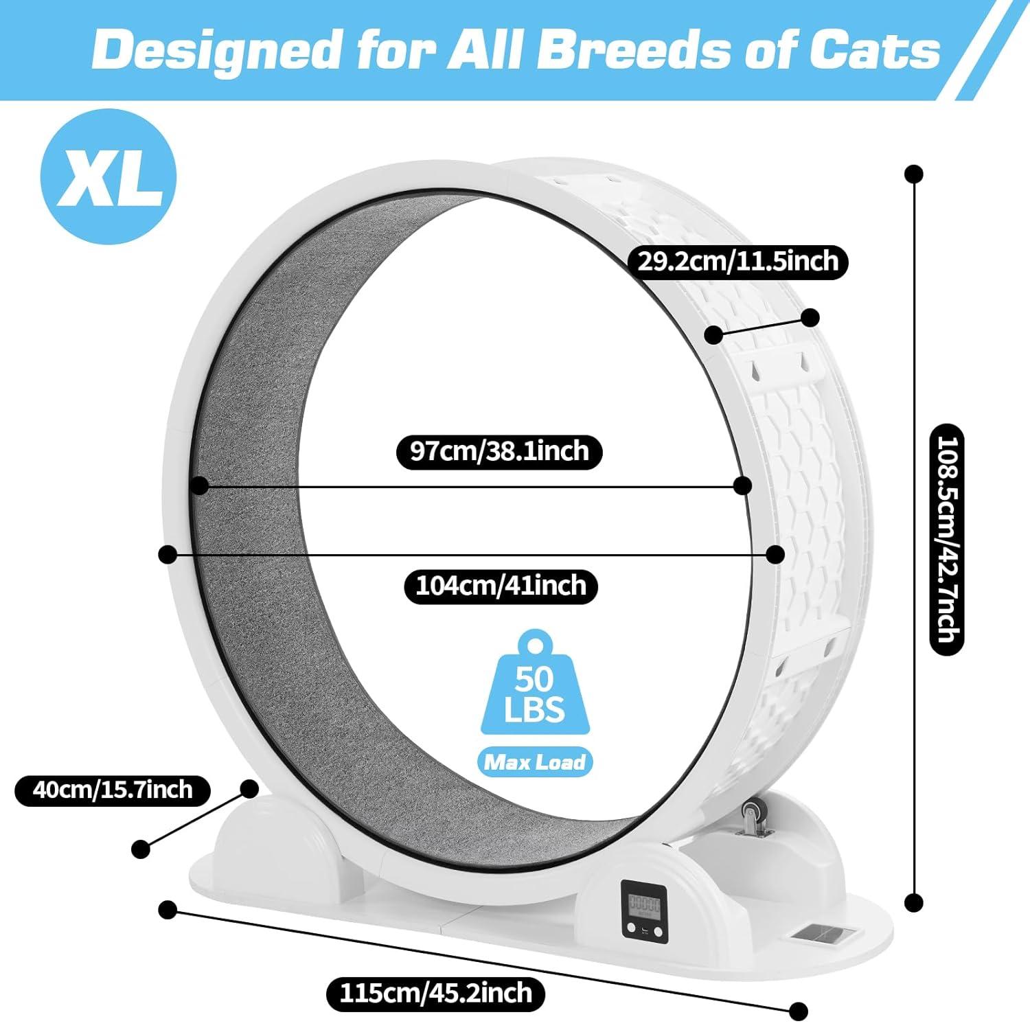 Large White and Gray ABS Cat Exercise Wheel with Pedometer