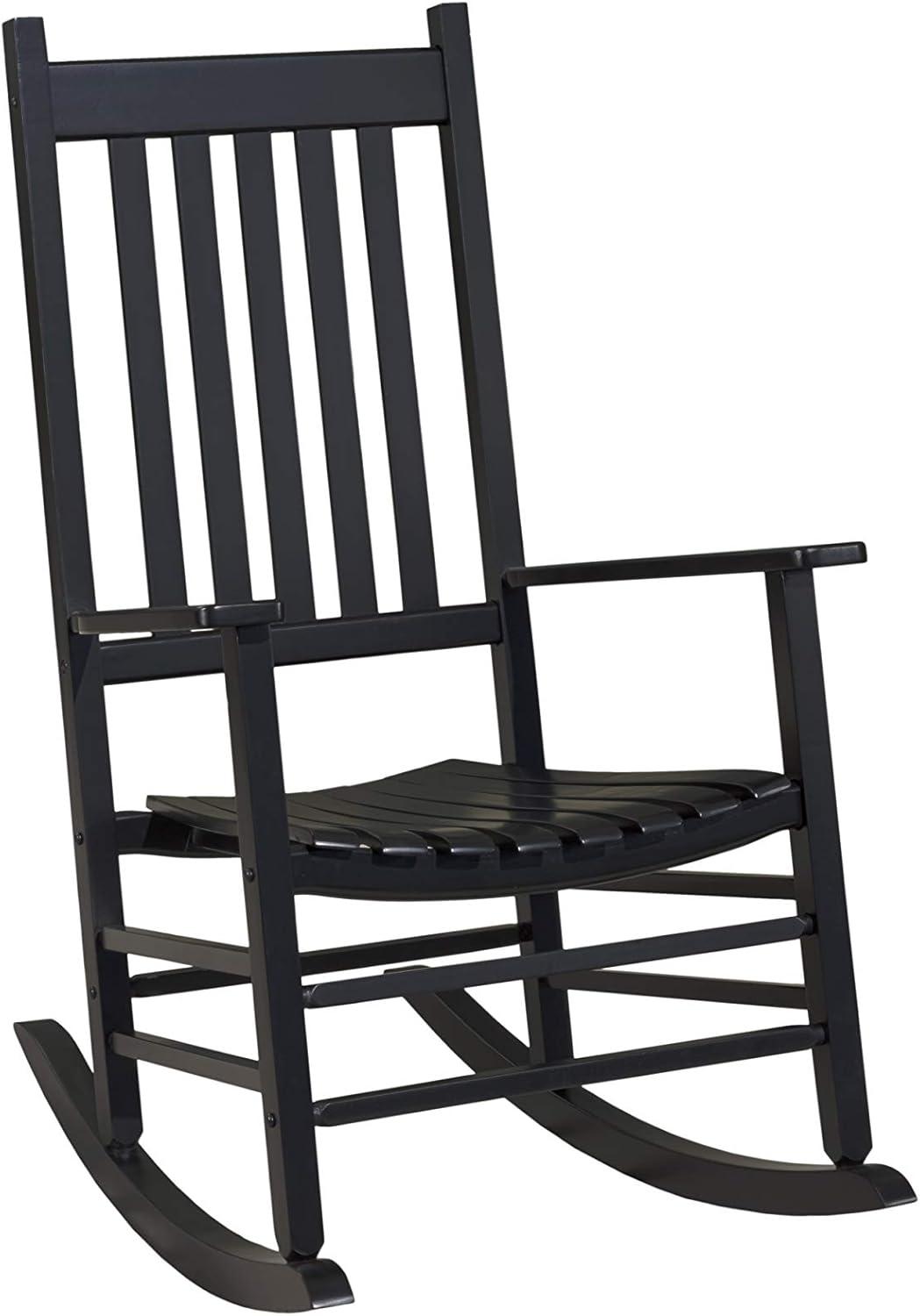 Black Solid Wood Porch Rocking Chair with Armrests