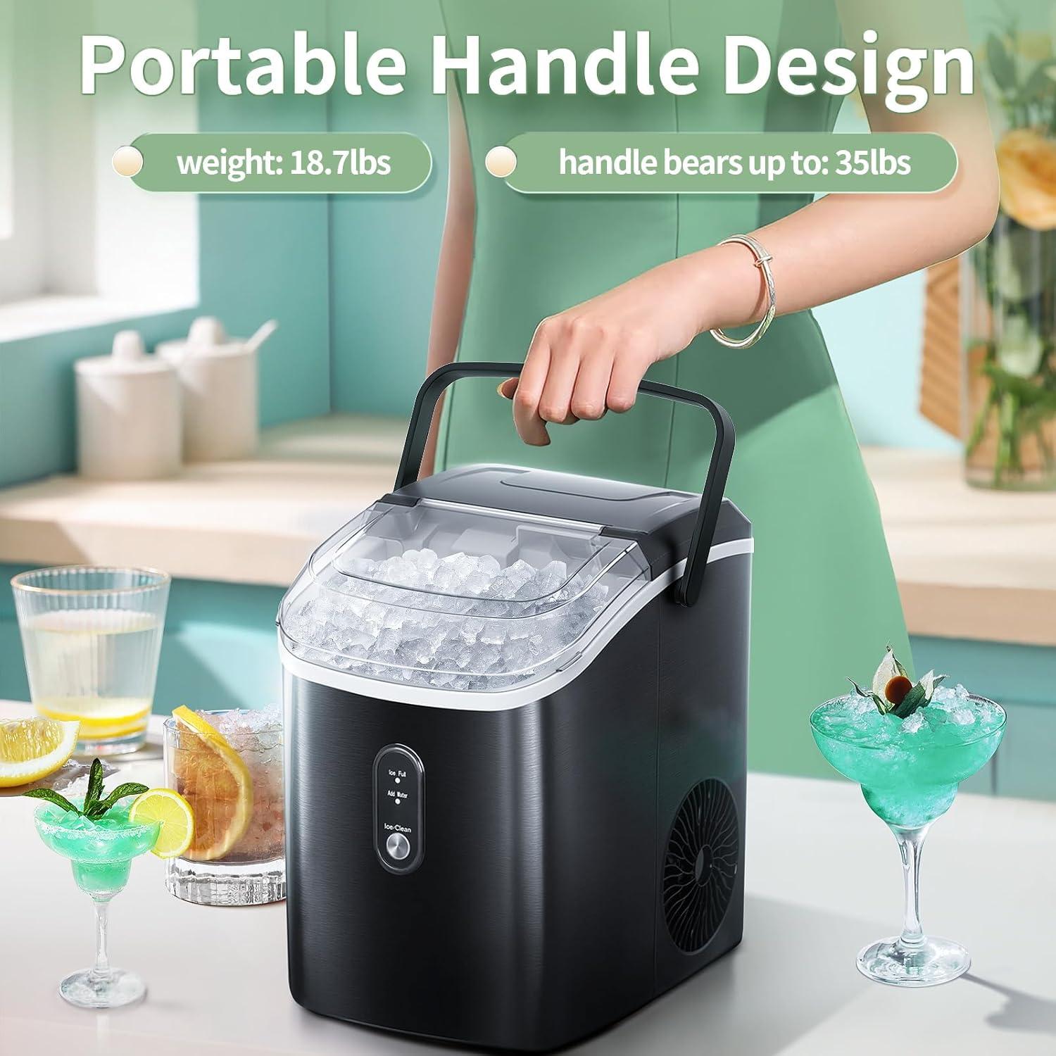 Black Portable Countertop Nugget Ice Maker with Self-Cleaning