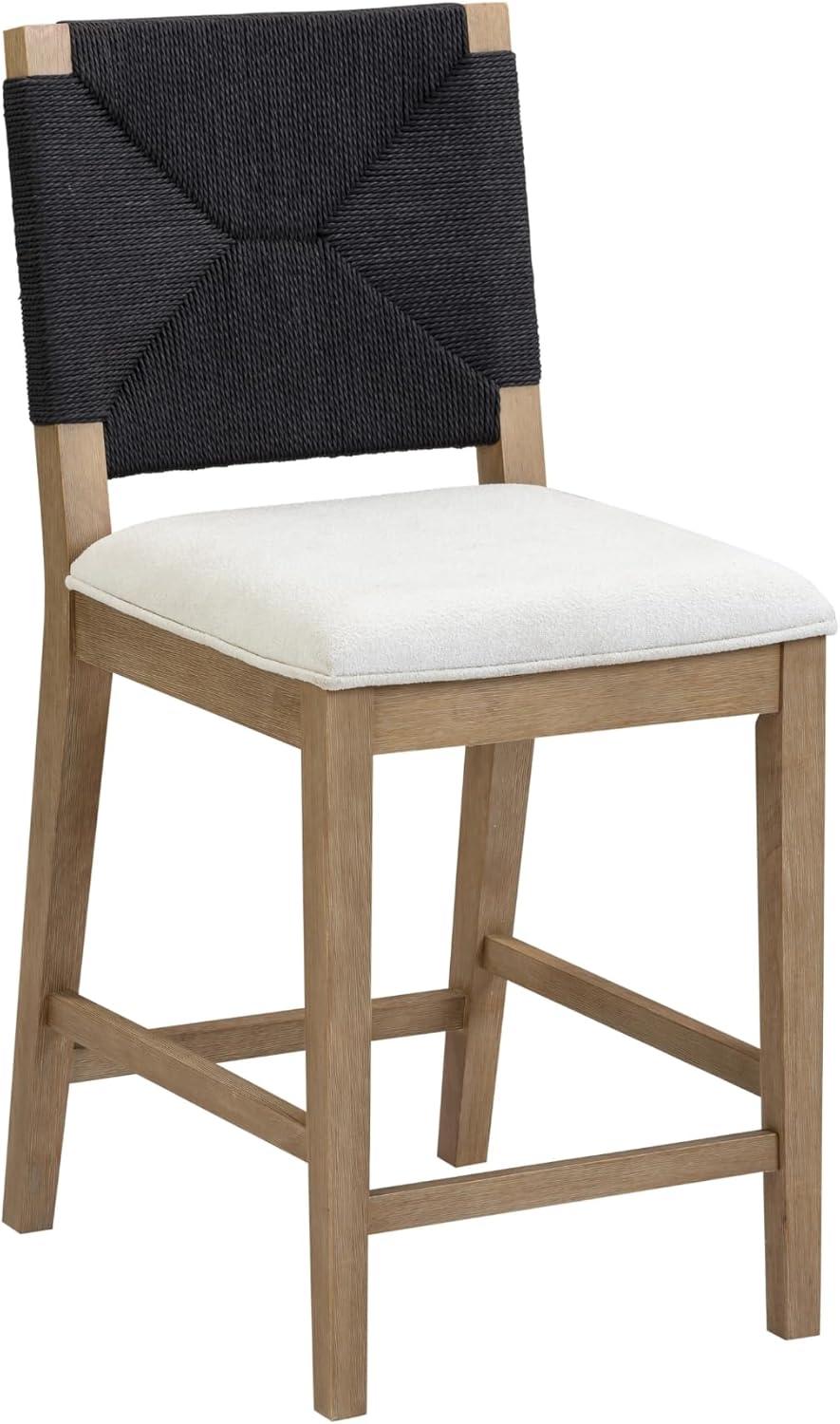 Beacon Black Seagrass and Wood Bohemian Bar Stool Set