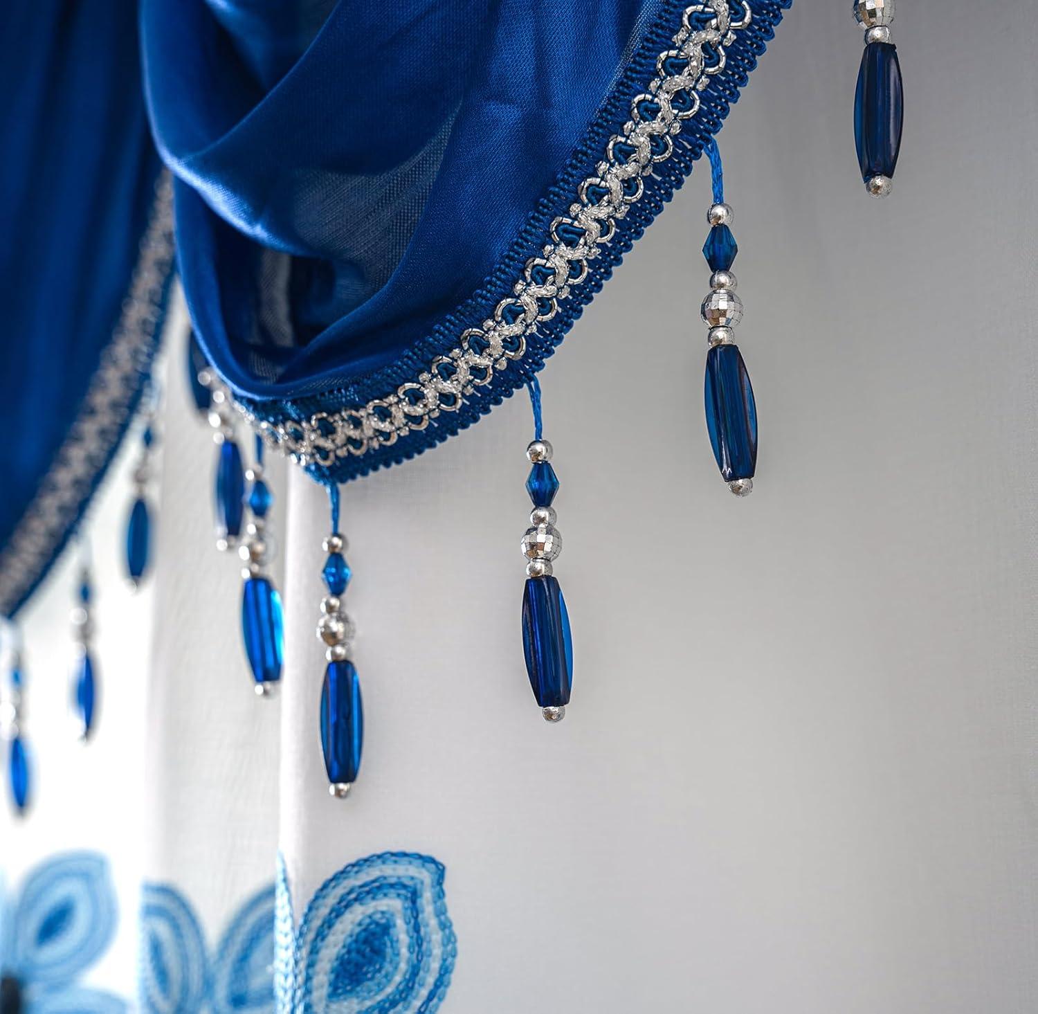 Red Barrel Studio® Embroidery Sheer Curtain 2 Panels Set Luxury Window Curtain Attached Valance With Satin Backing And 2 Tie Backs