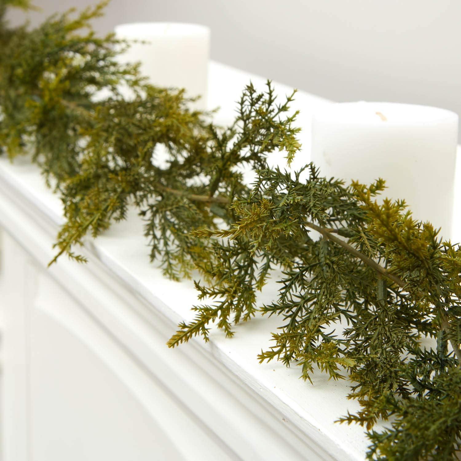 GYTY Realistic Artificial Vinyl Cedar Pine Evergreen Garland - - Faux Juniper Winter Greenery Garland for Christmas Home and Holiday Decorations (72" Long) Use Indoors or Outdoors