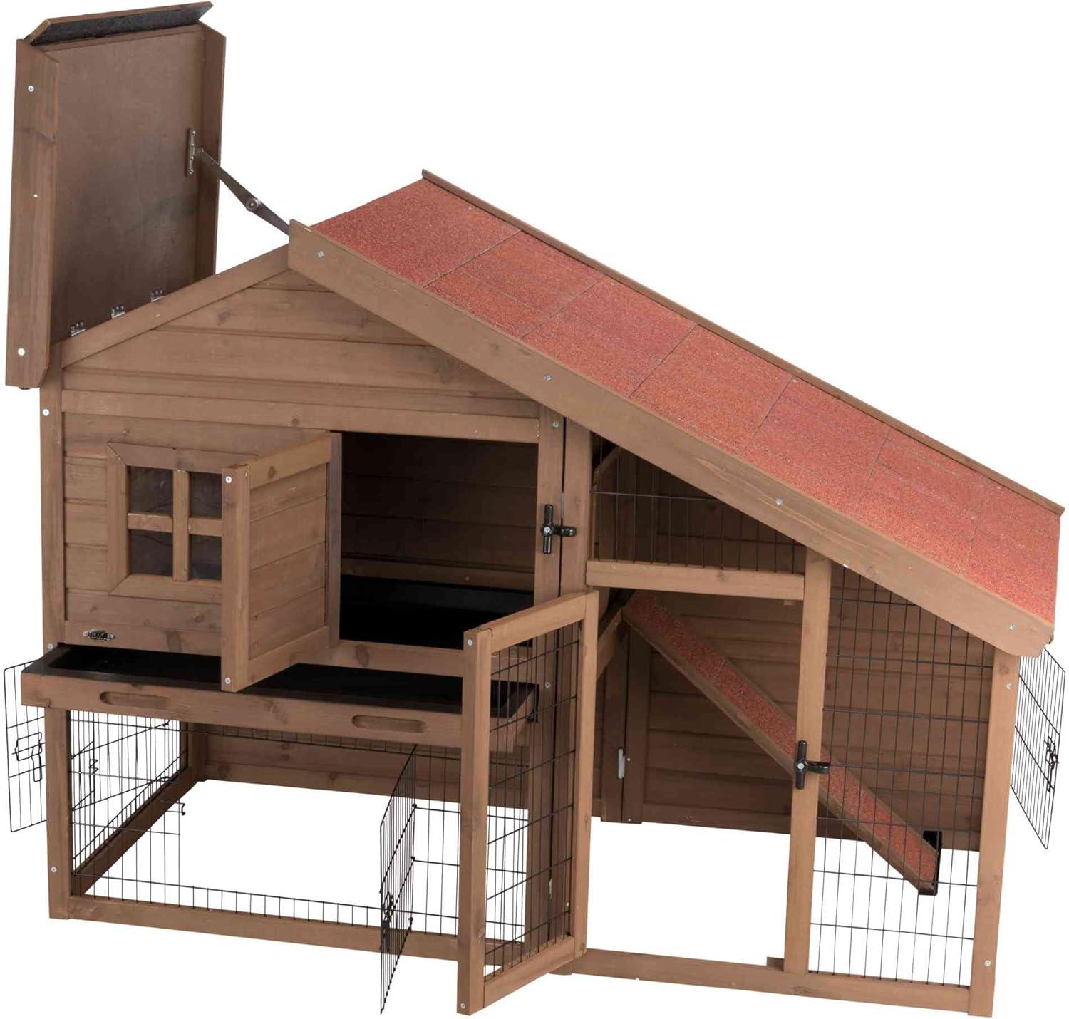 TRIXIE TRIXIE 2-Story Cabin Rabbit Hutch with Run, Ramp, Attic Storage, for Rabbits or Guinea Pigs