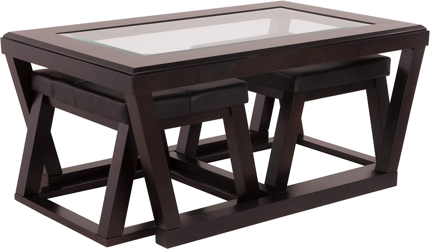 Contemporary Kelton Dark Brown Coffee Table with Nesting Stools