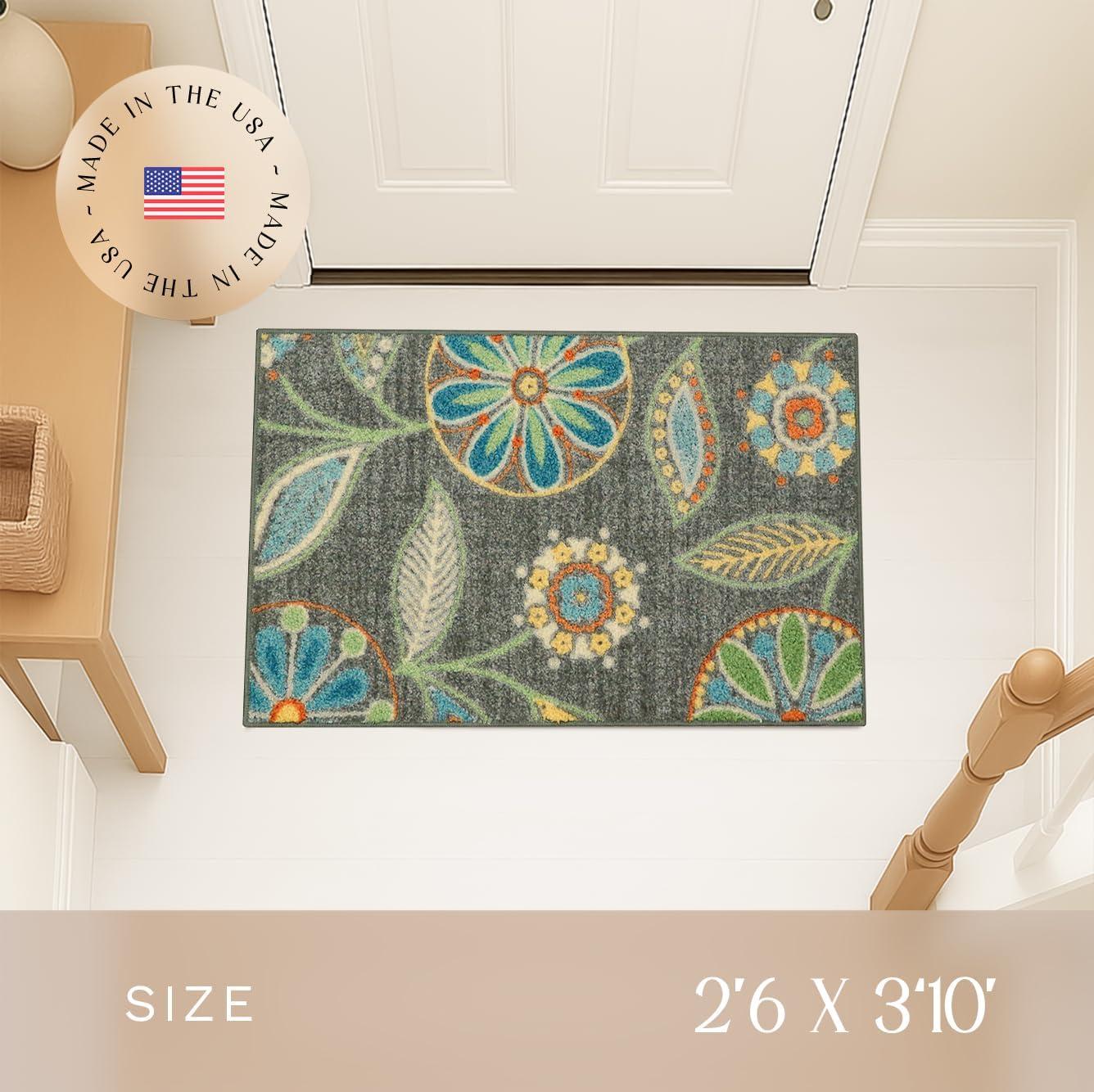 Gray Floral Tufted Washable Accent Rug