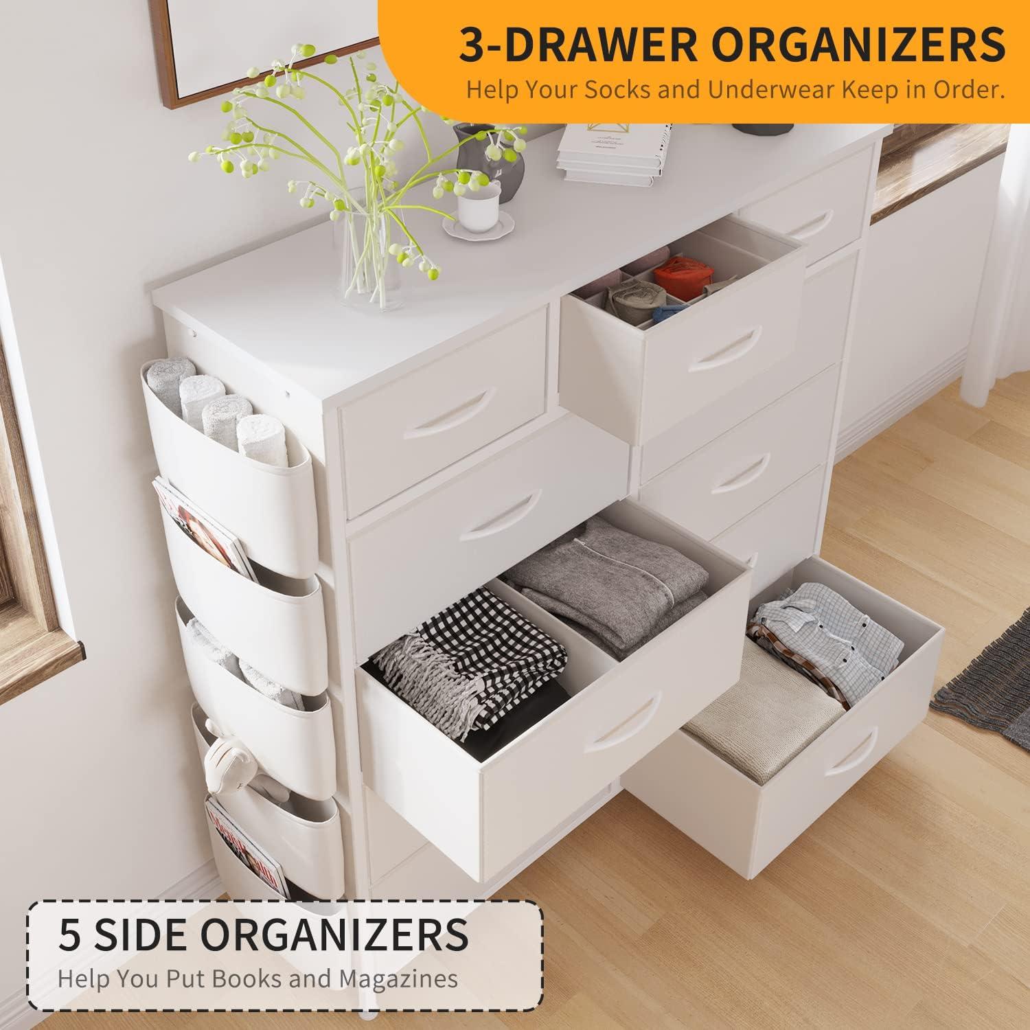 White Double Fabric Dresser with Side Pockets and Hooks