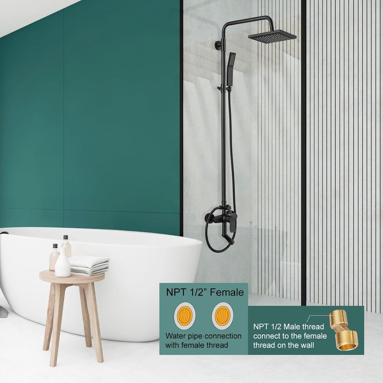 Matte Black Adjustable Brass Rain Shower System with Handheld