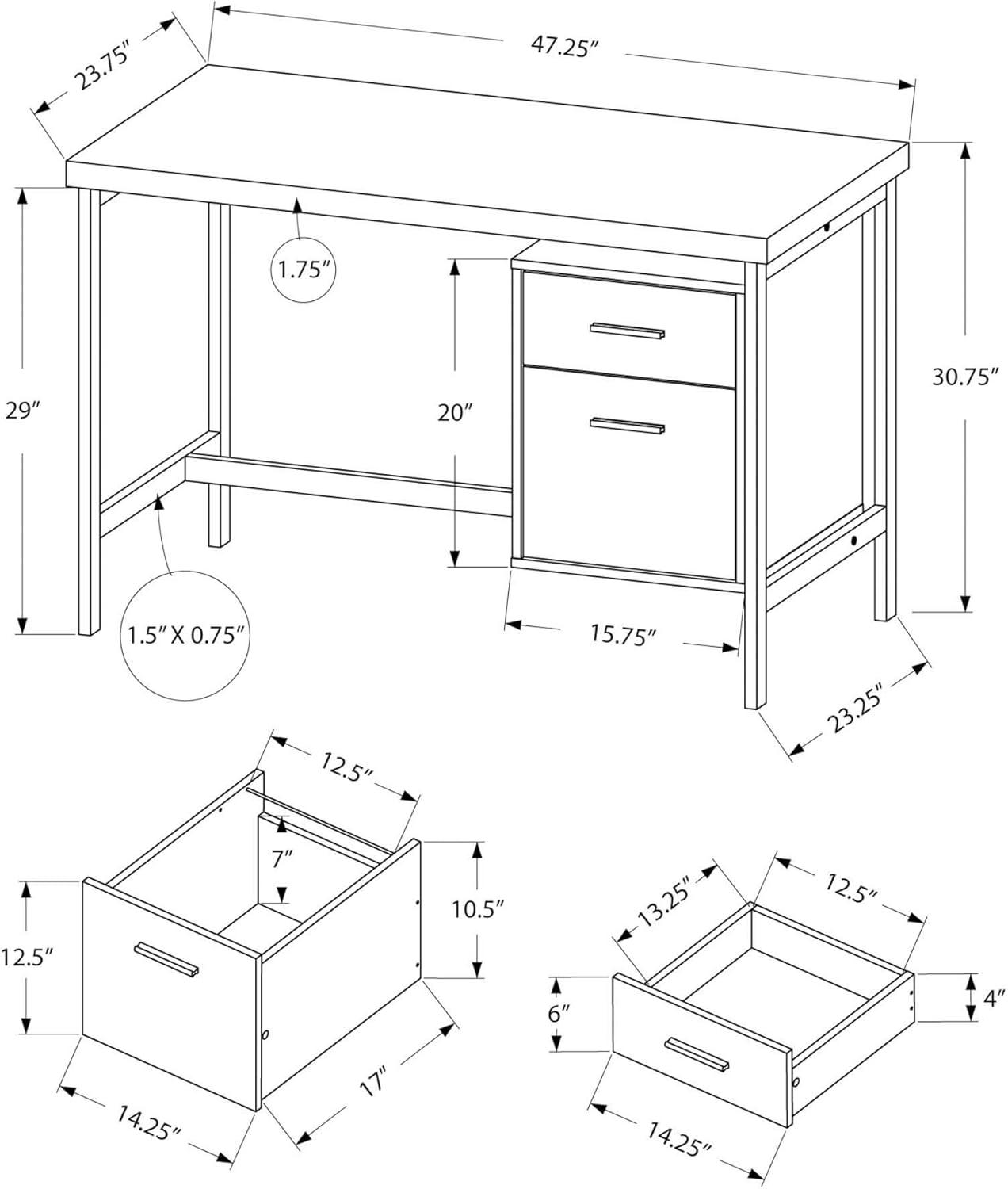 Monarch Computer Desk 48"L / White / Silver Metal