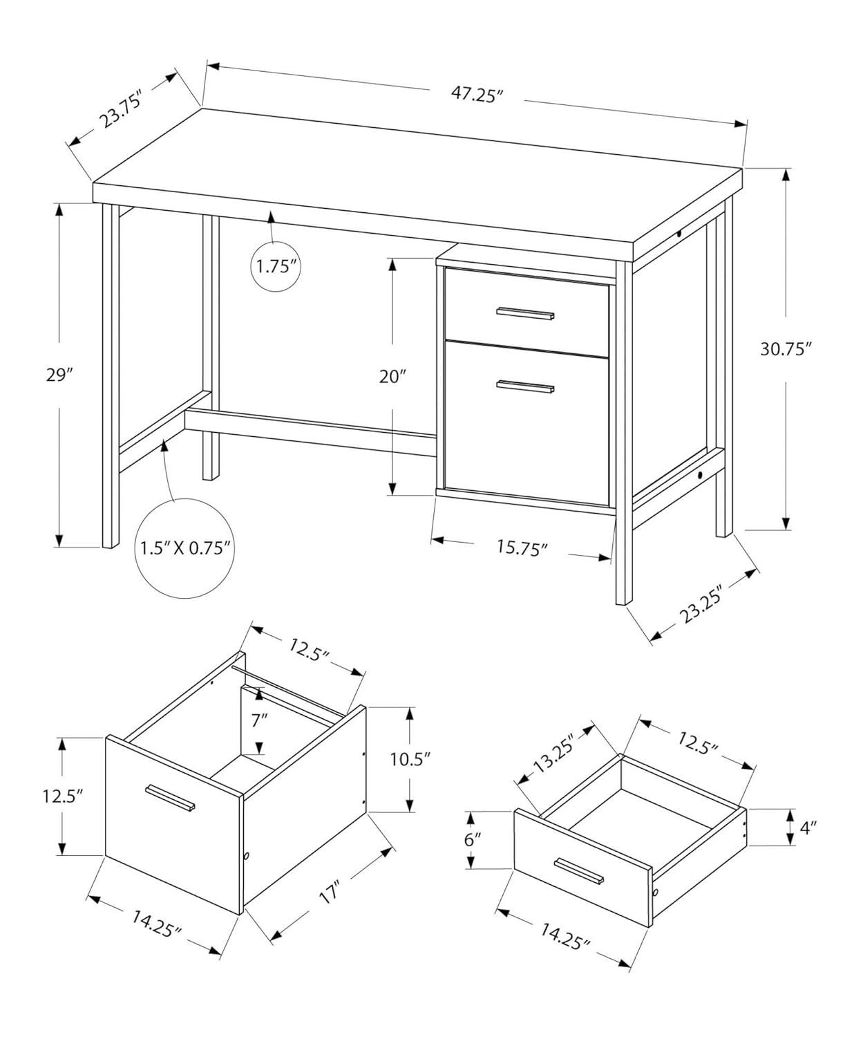 Monarch Computer Desk 48"L / White / Silver Metal