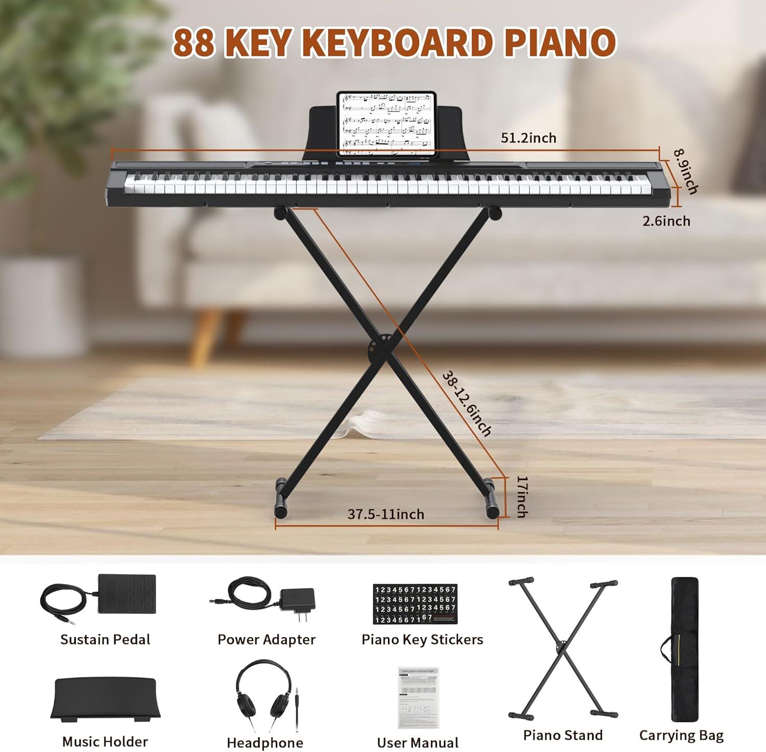 Fenbeli 61 Key Piano Keyboard with Lighted Keys Electric Keyboard Kit with Stand, Bench, Headphones, Built-in Speakers, Pink