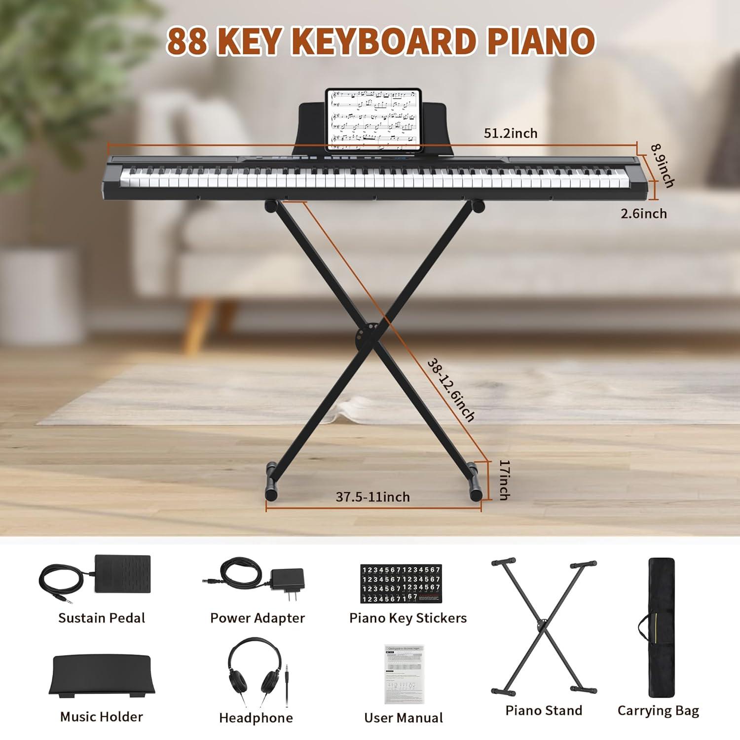 Fenbeli 61 Key Piano Keyboard with Lighted Keys Electric Keyboard Kit with Stand, Bench, Headphones, Built-in Speakers, Pink