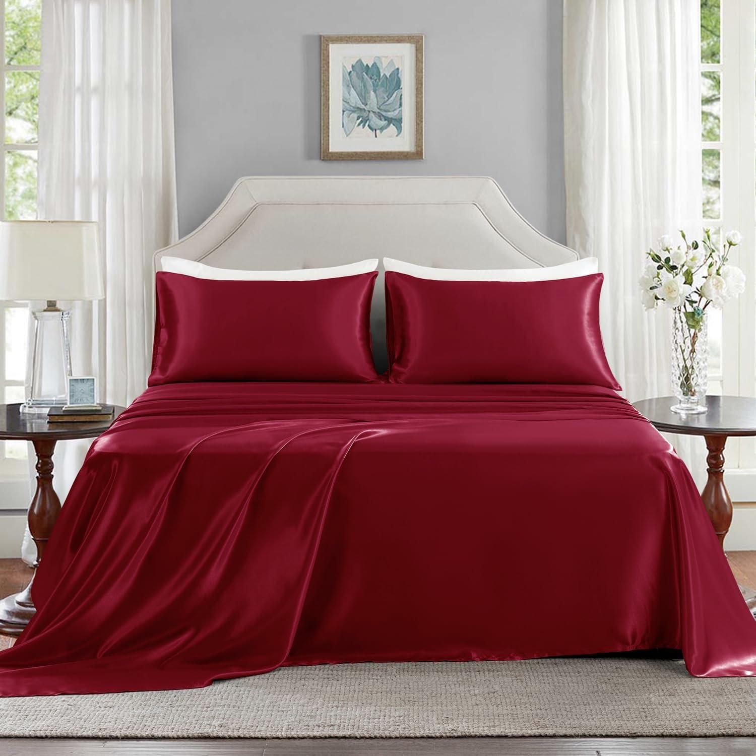 Burgundy King Satin Microfiber Deep Pocket Sheet Set