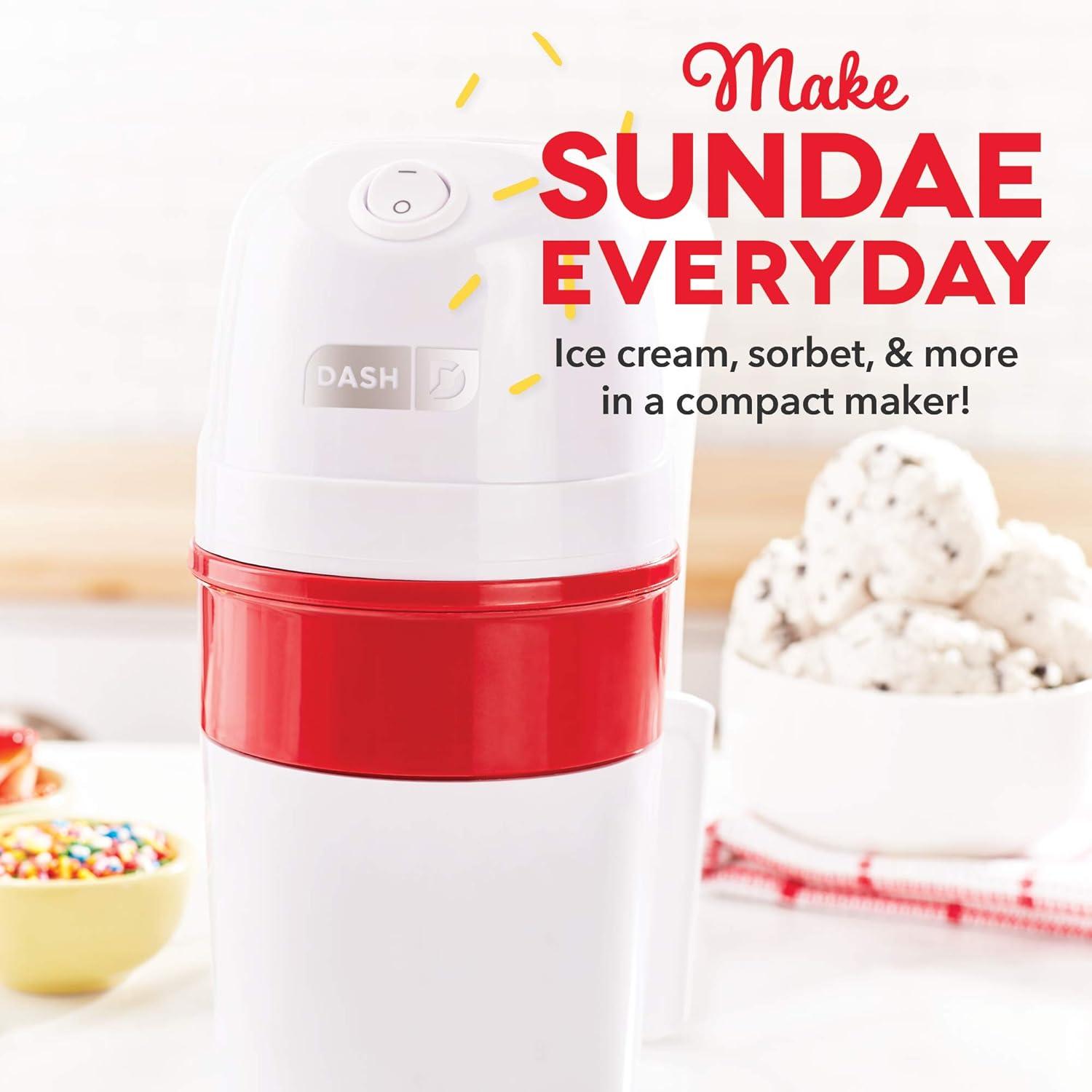 Compact Red and White Automatic Ice Cream Maker with Frozen Bowl