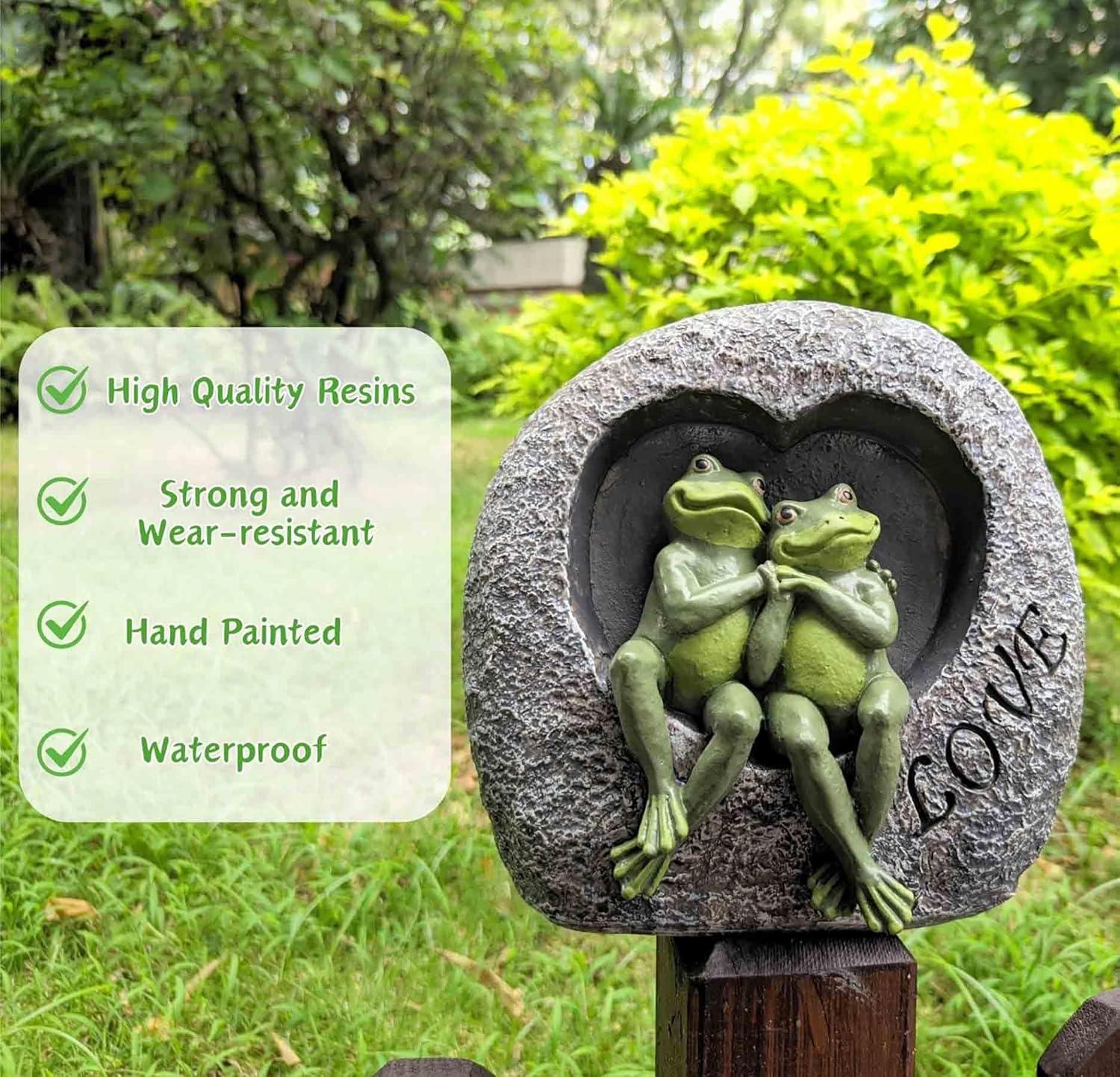 7.09”H Lover Frog Statues for Garden-Resin Frogs Couple Figurines , Frog Outdoor Decor Lawn